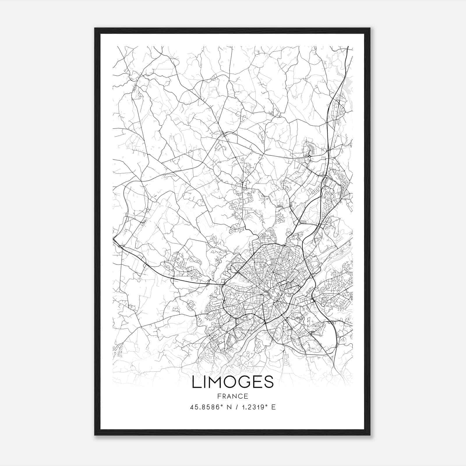 Limoges France Map Poster, Modern Home Decor Wall Art Print