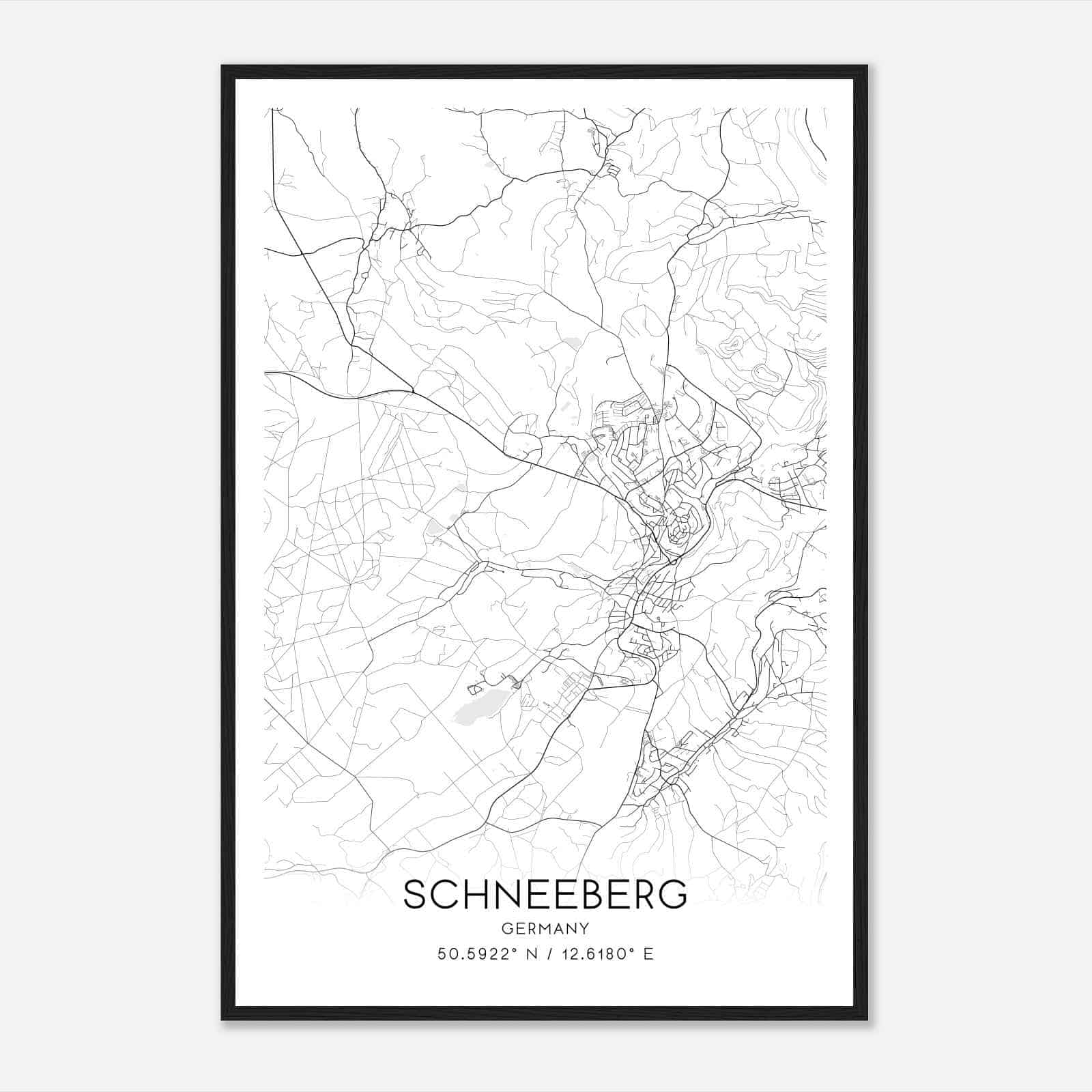 Schneeberg Germany Map Poster, Modern Home Decor Wall Art Print