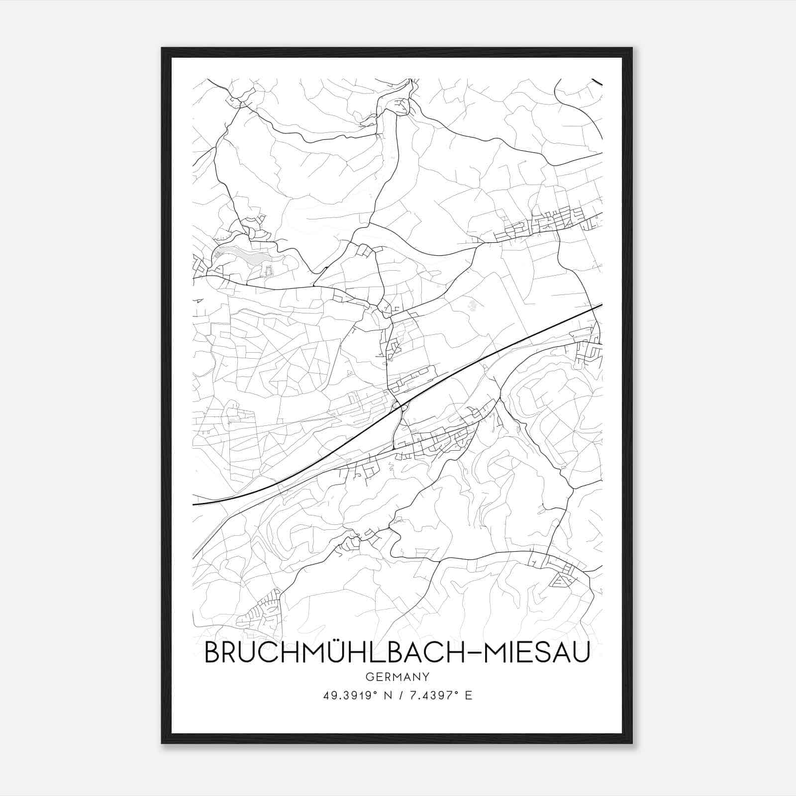 Bruchmuhlbach-Miesau Germany Map Poster, Modern Home Decor Wall Art Print