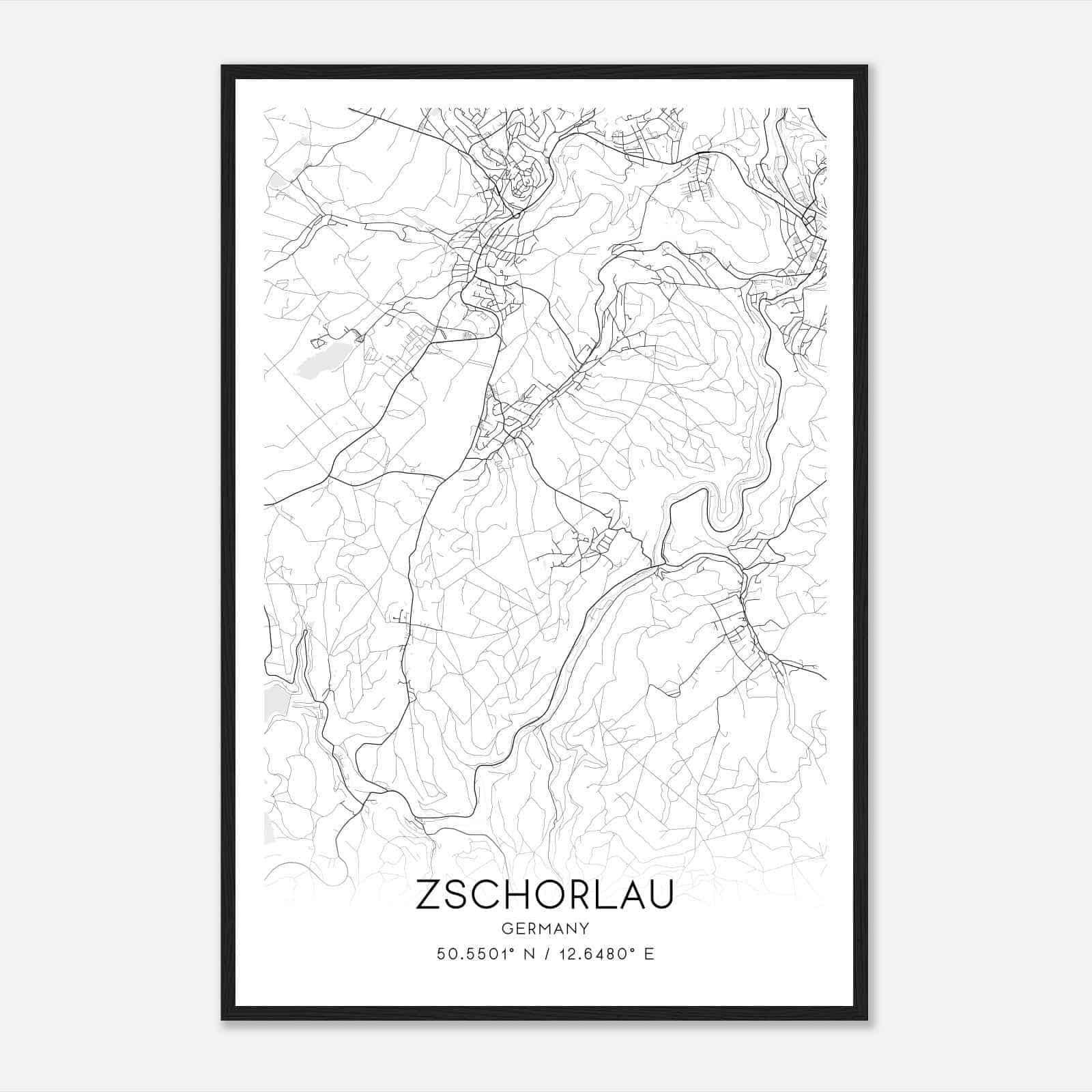 Zschorlau Germany Map Poster, Modern Home Decor Wall Art Print