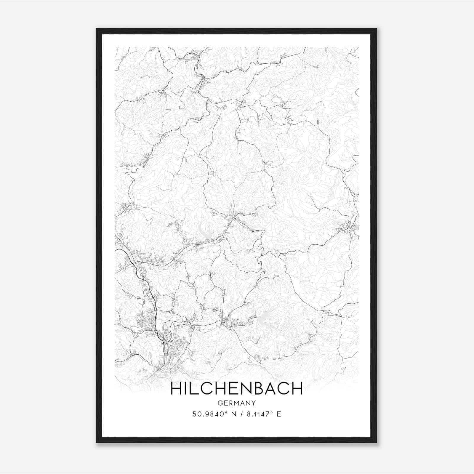 Hilchenbach Germany Map Poster, Modern Home Decor Wall Art Print