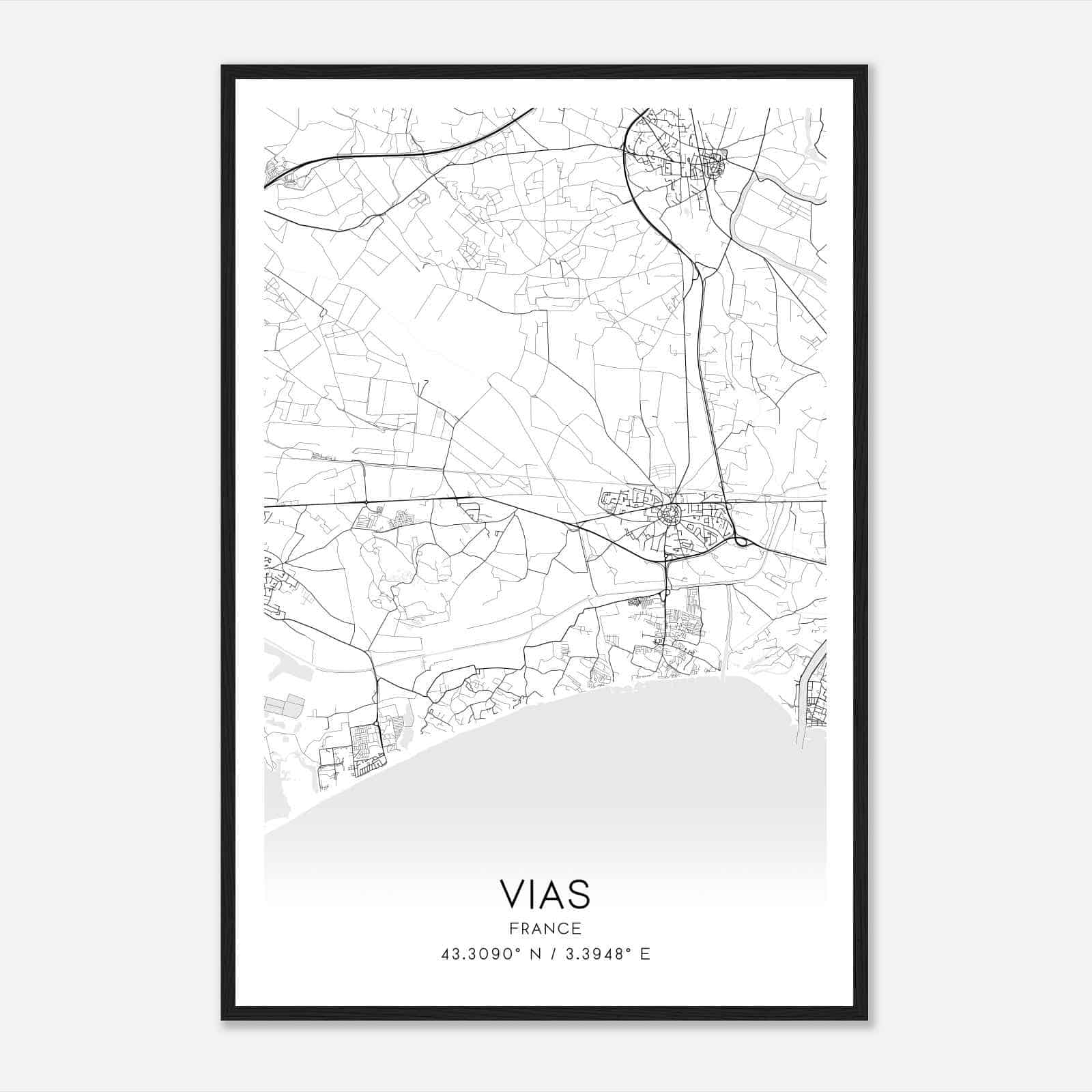 Vias France Map Poster, Modern Home Decor Wall Art Print