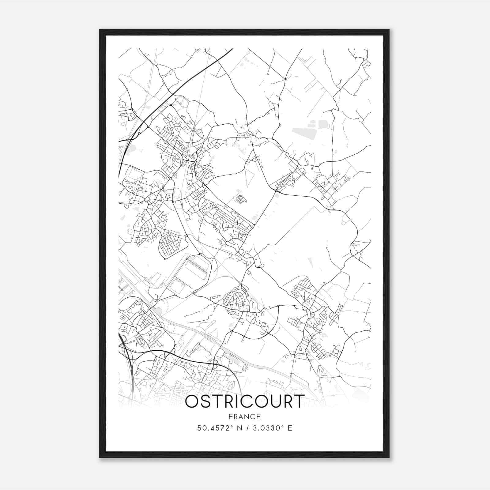 Ostricourt France Map Poster, Modern Home Decor Wall Art Print