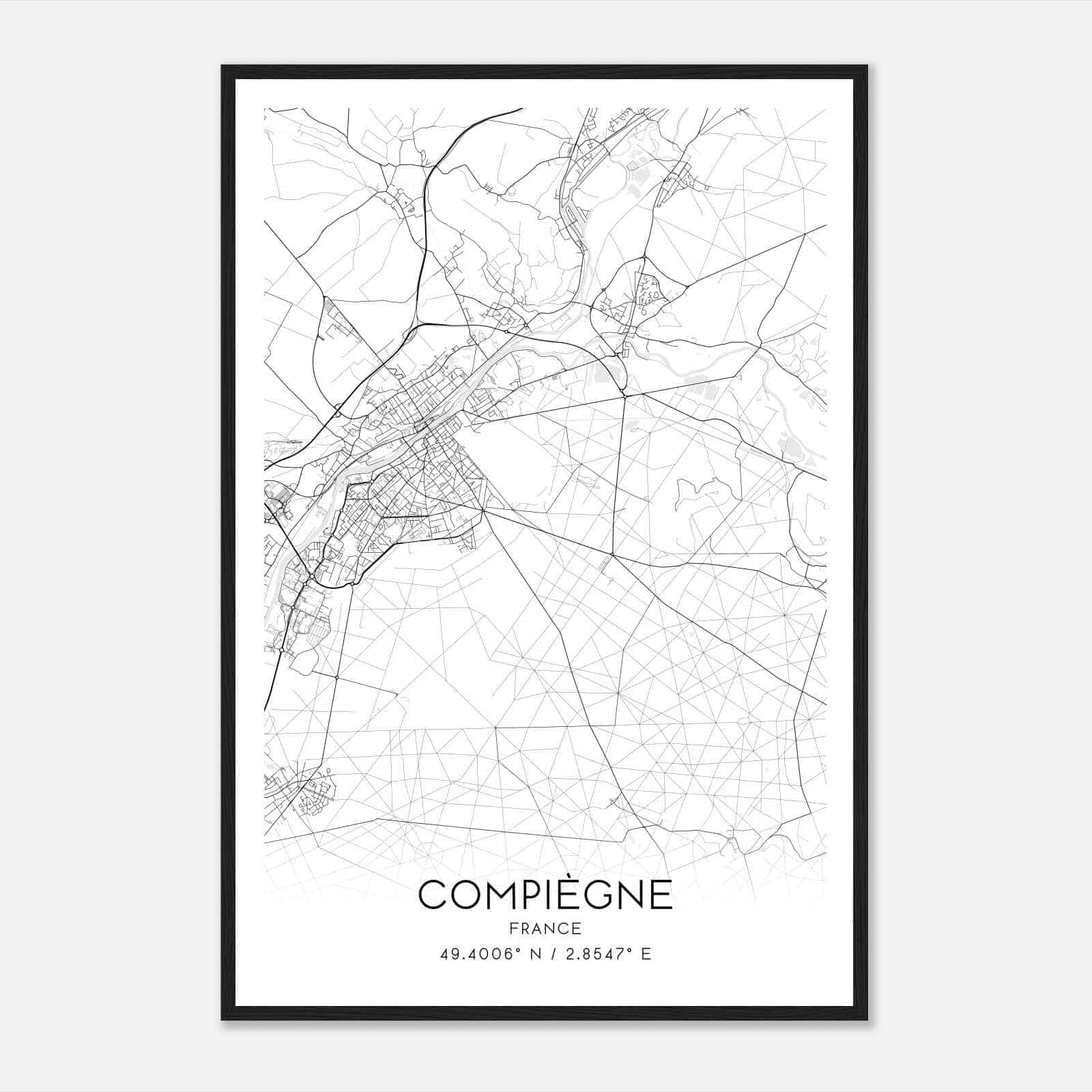 Compiegne France Map Poster, Modern Home Decor Wall Art Print