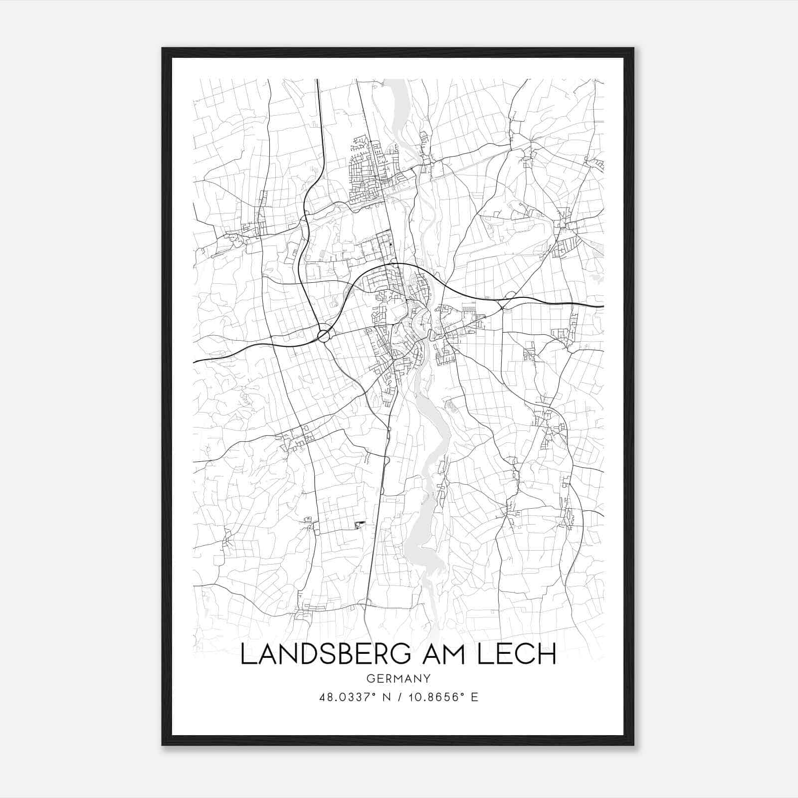 Landsberg Germany Map Poster, Modern Home Decor Wall Art Print