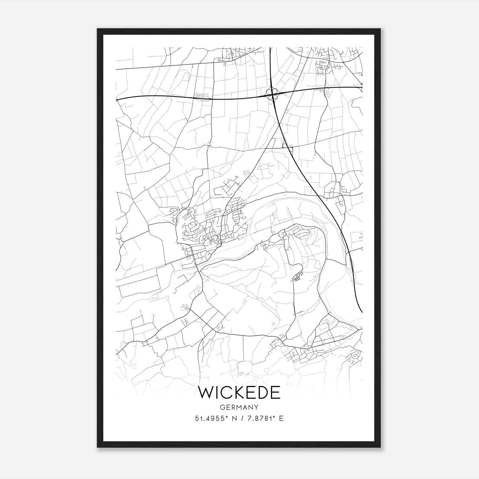 Wickede Germany Map Poster, Modern Home Decor Wall Art Print