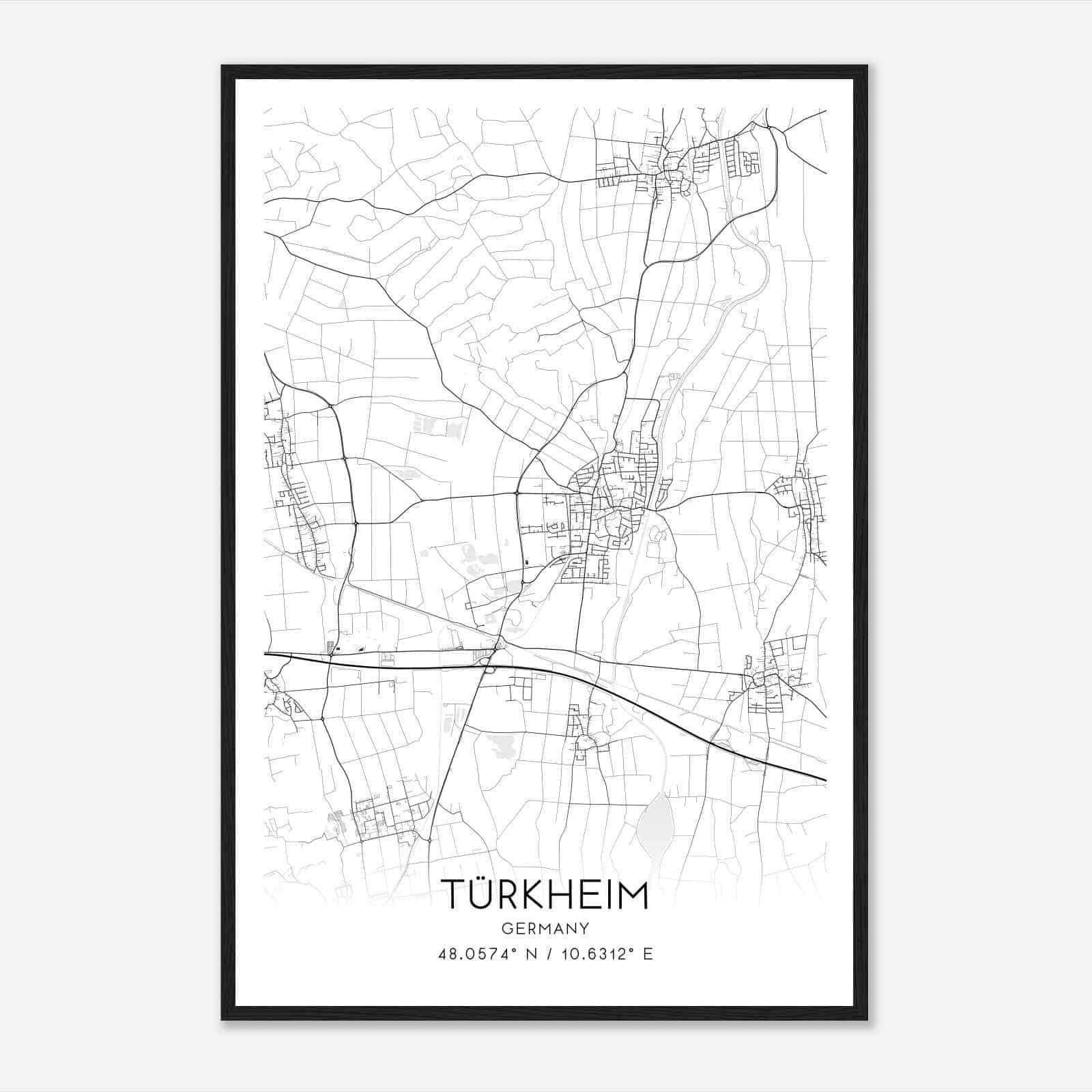 Turkheim Germany Map Poster, Modern Home Decor Wall Art Print