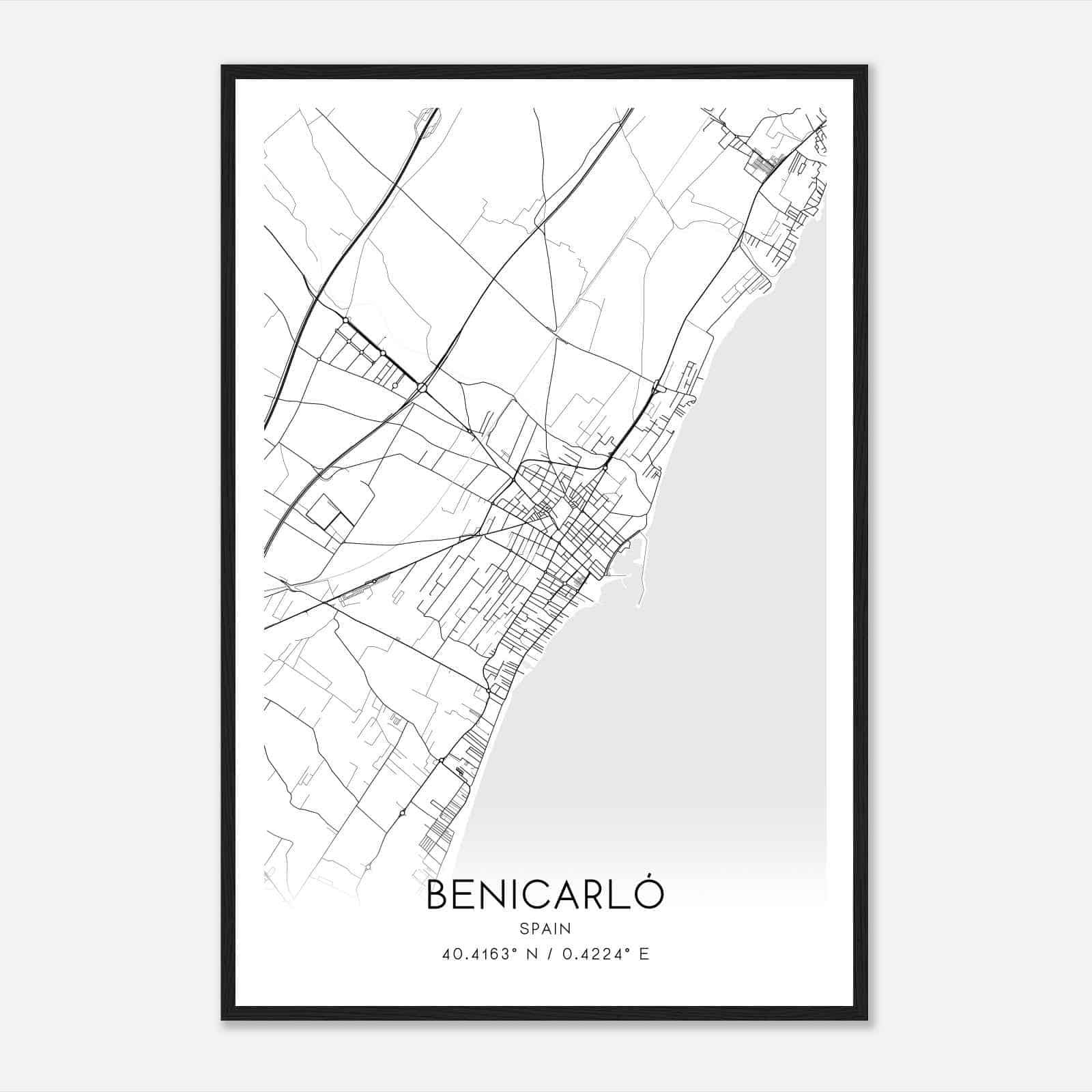 Benicarlo Spain Map Poster, Modern Home Decor Wall Art Print