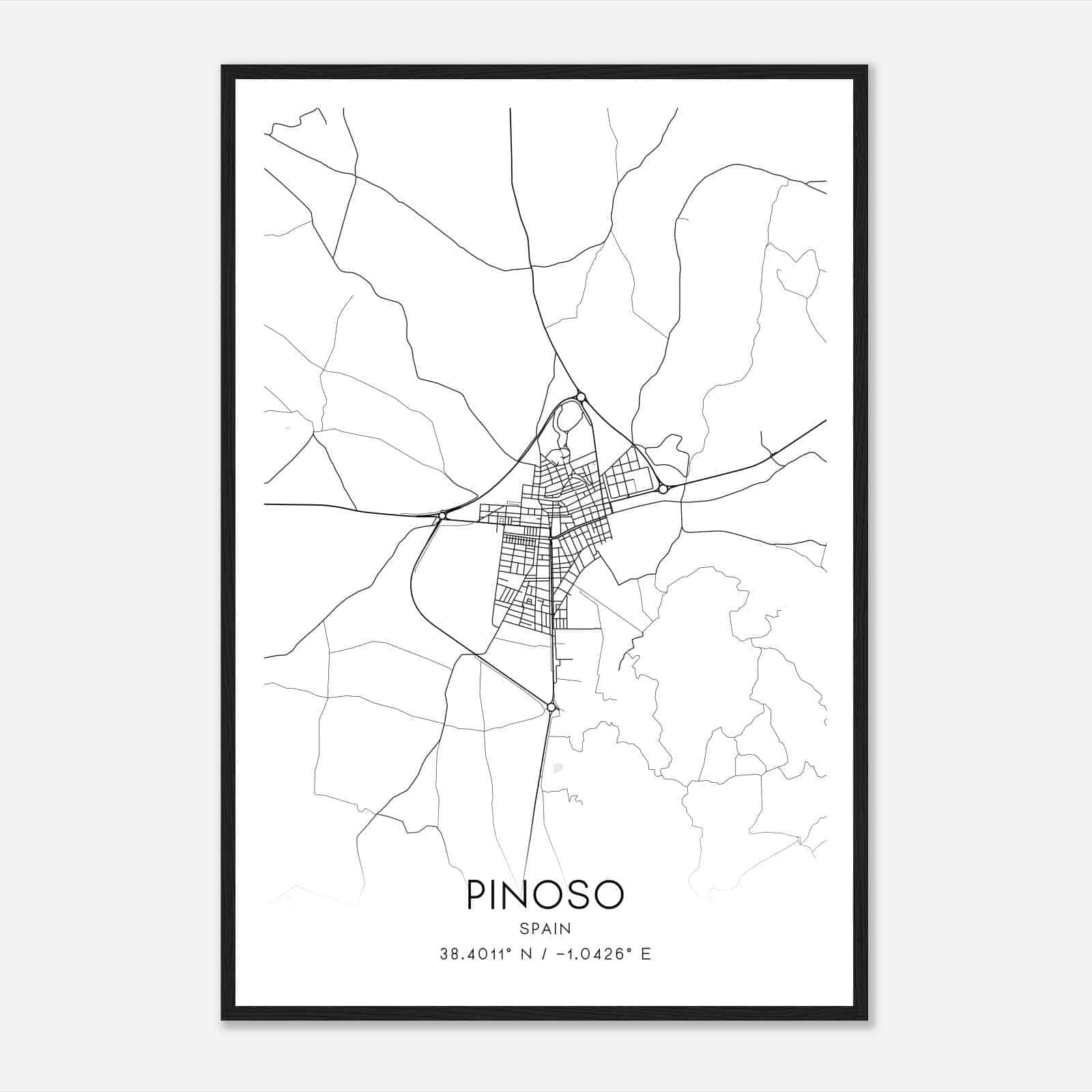 Pinoso Spain Map Poster, Modern Home Decor Wall Art Print