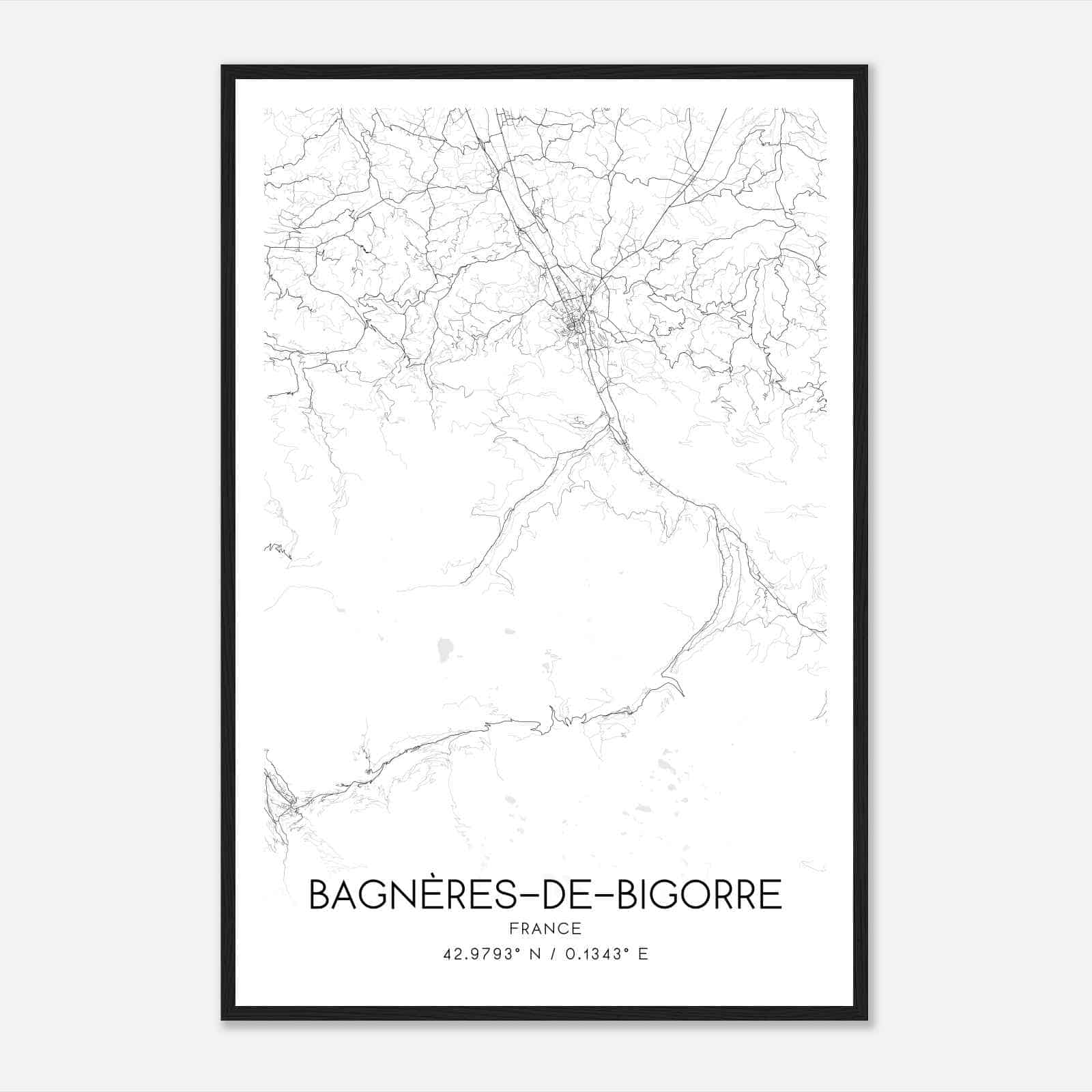 Bagneres-de-Bigorre France Map Poster, Modern Home Decor Wall Art Print
