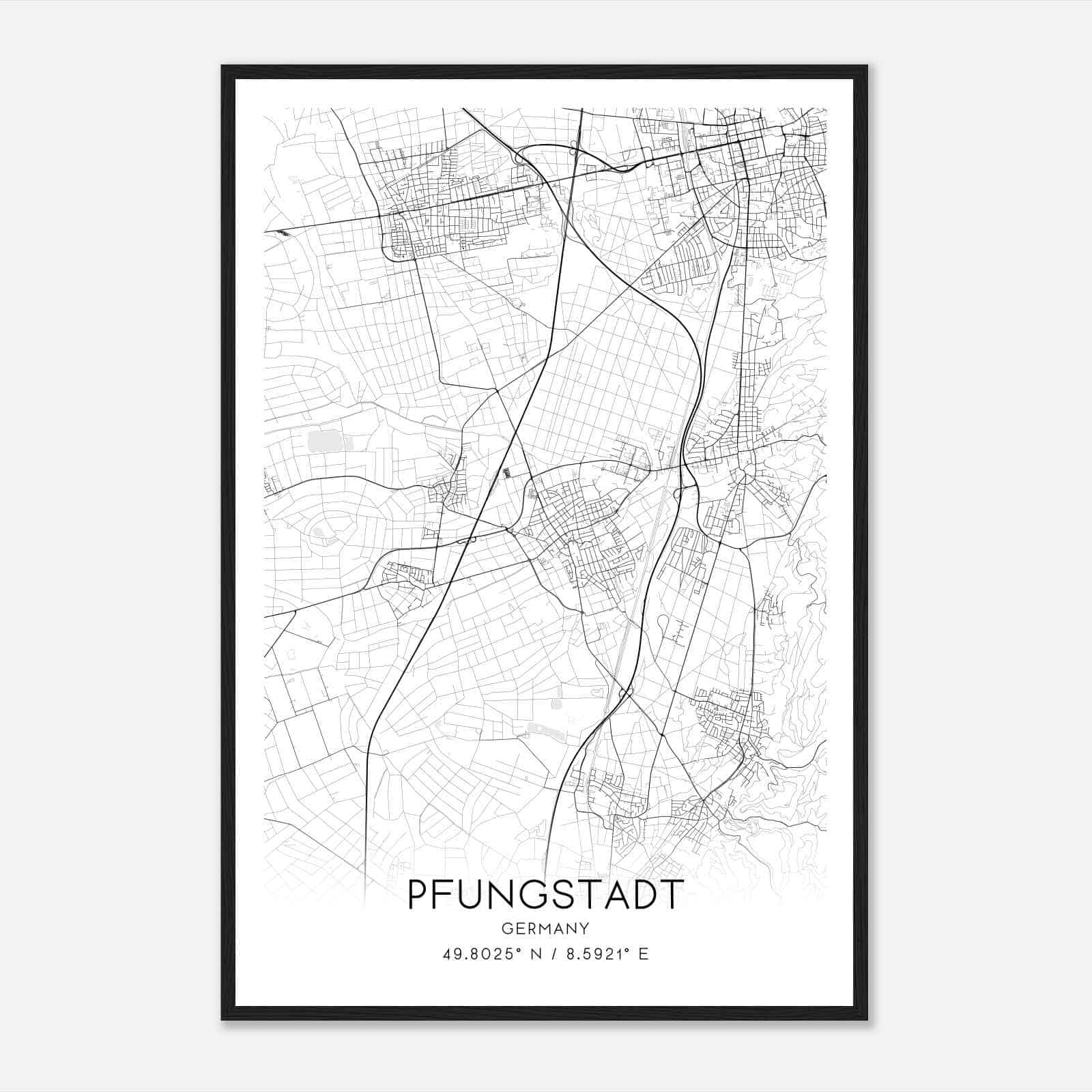 Pfungstadt Germany Map Poster, Modern Home Decor Wall Art Print