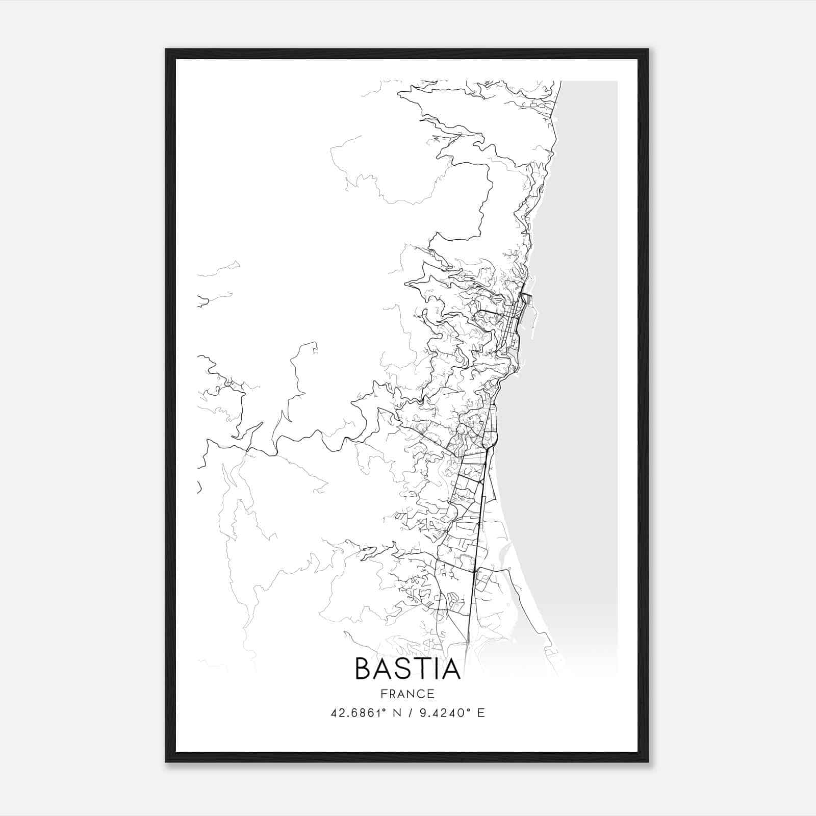 Bastia France Map Poster, Modern Home Decor Wall Art Print