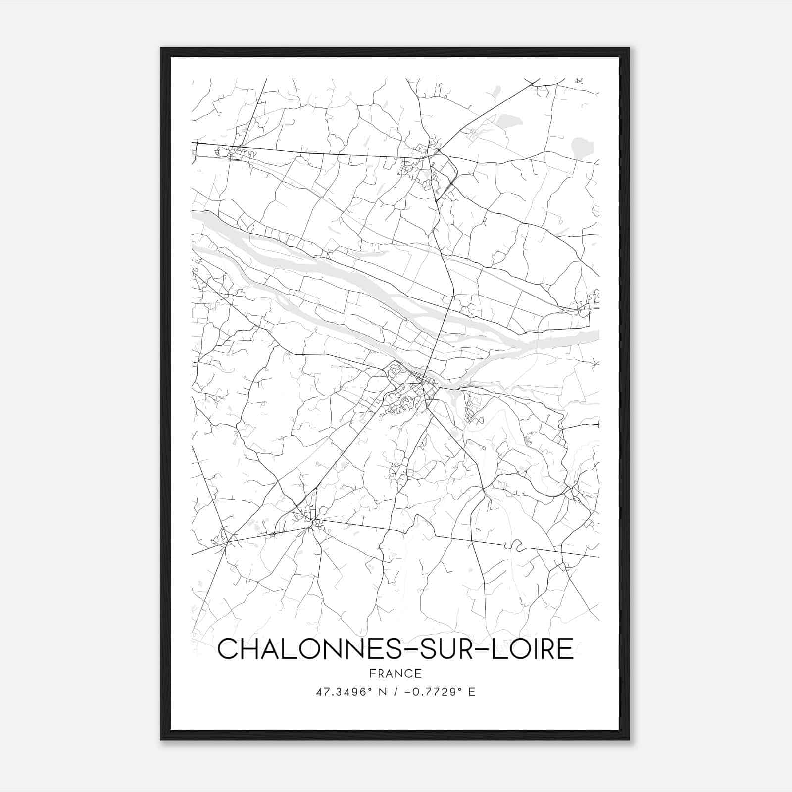 Chalonnes-sur-Loire France Map Poster, Modern Home Decor Wall Art Print