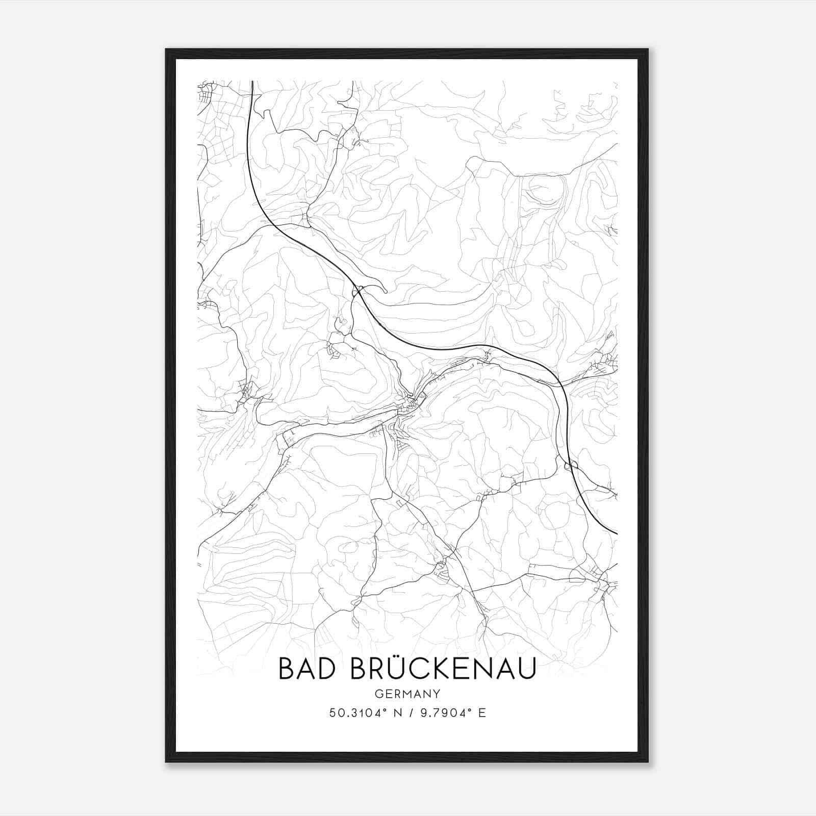 Bad Bruckenau Germany Map Poster, Modern Home Decor Wall Art Print