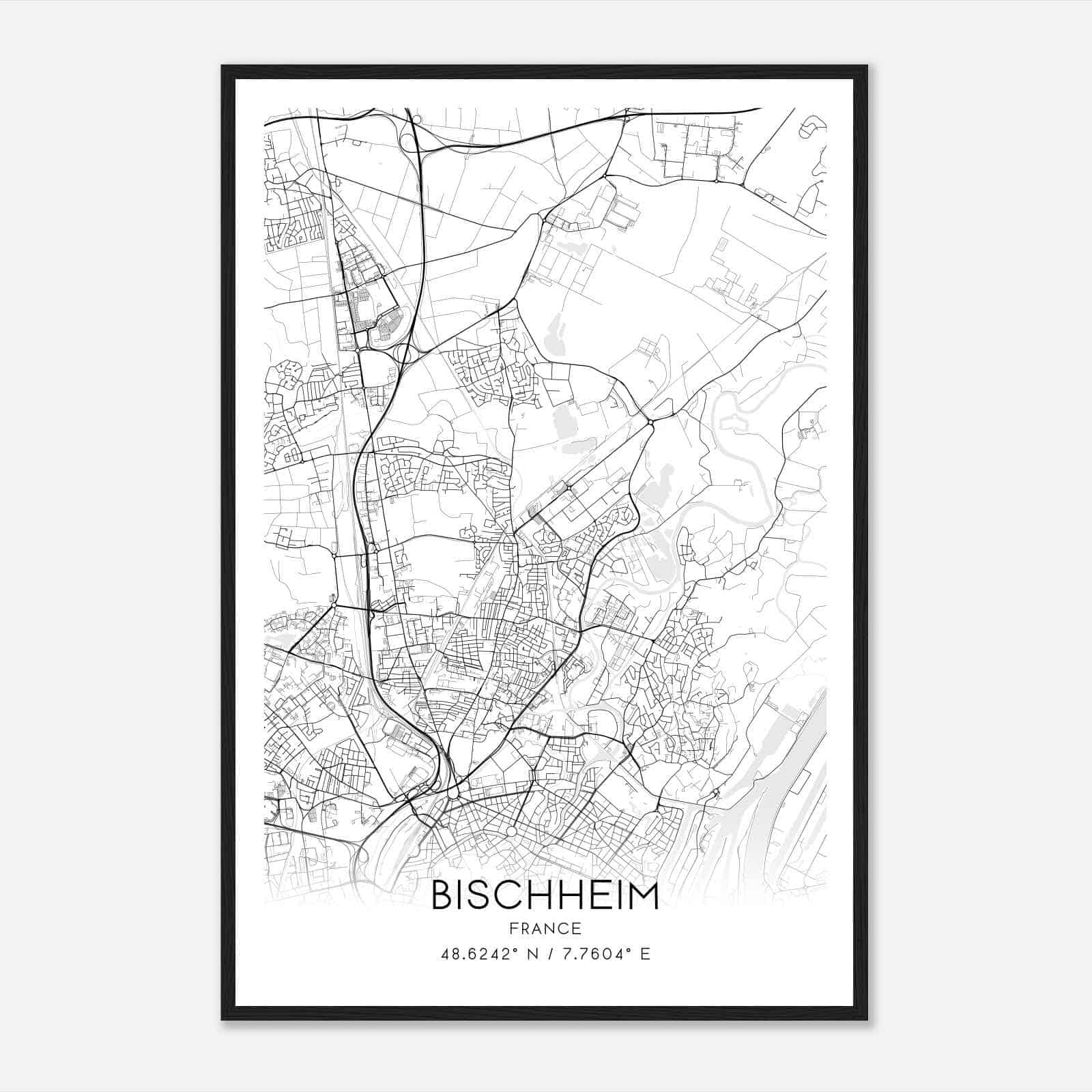 Bischheim France Map Poster, Modern Home Decor Wall Art Print