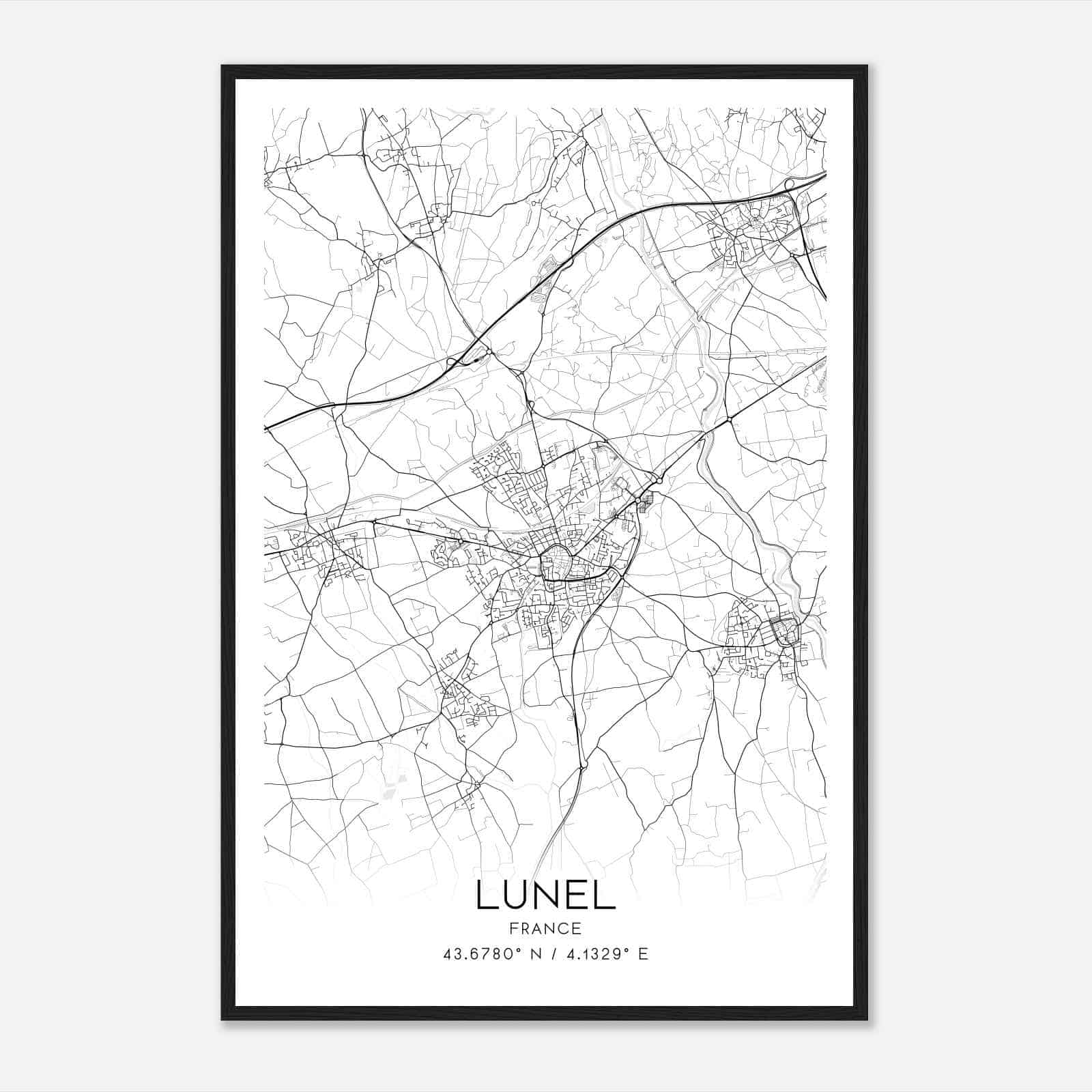 Lunel France Map Poster, Modern Home Decor Wall Art Print
