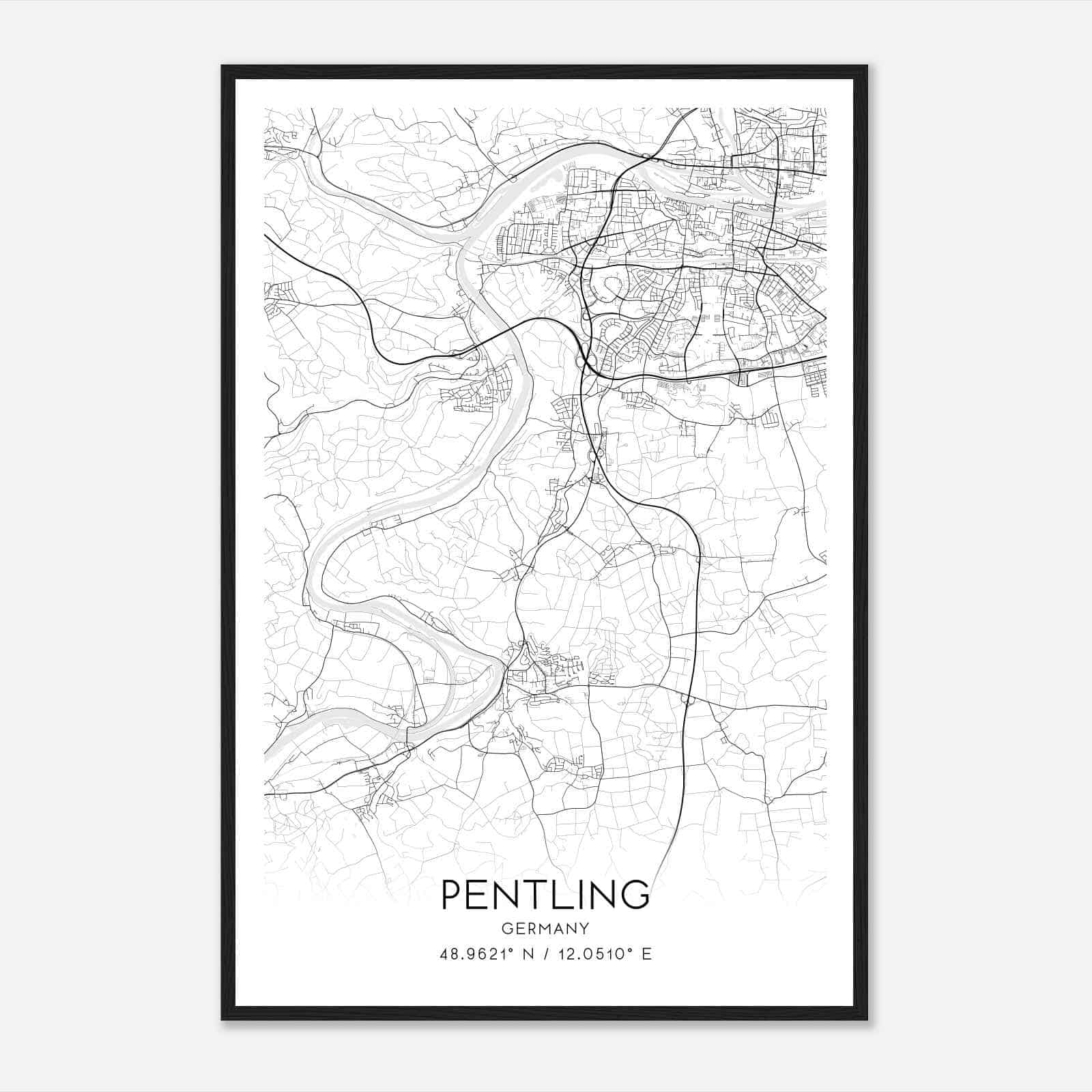 Pentling Germany Map Poster, Modern Home Decor Wall Art Print