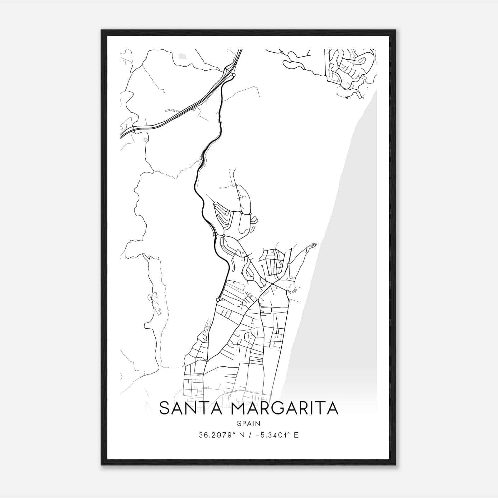 Santa Margarita Spain Map Poster, Modern Home Decor Wall Art Print