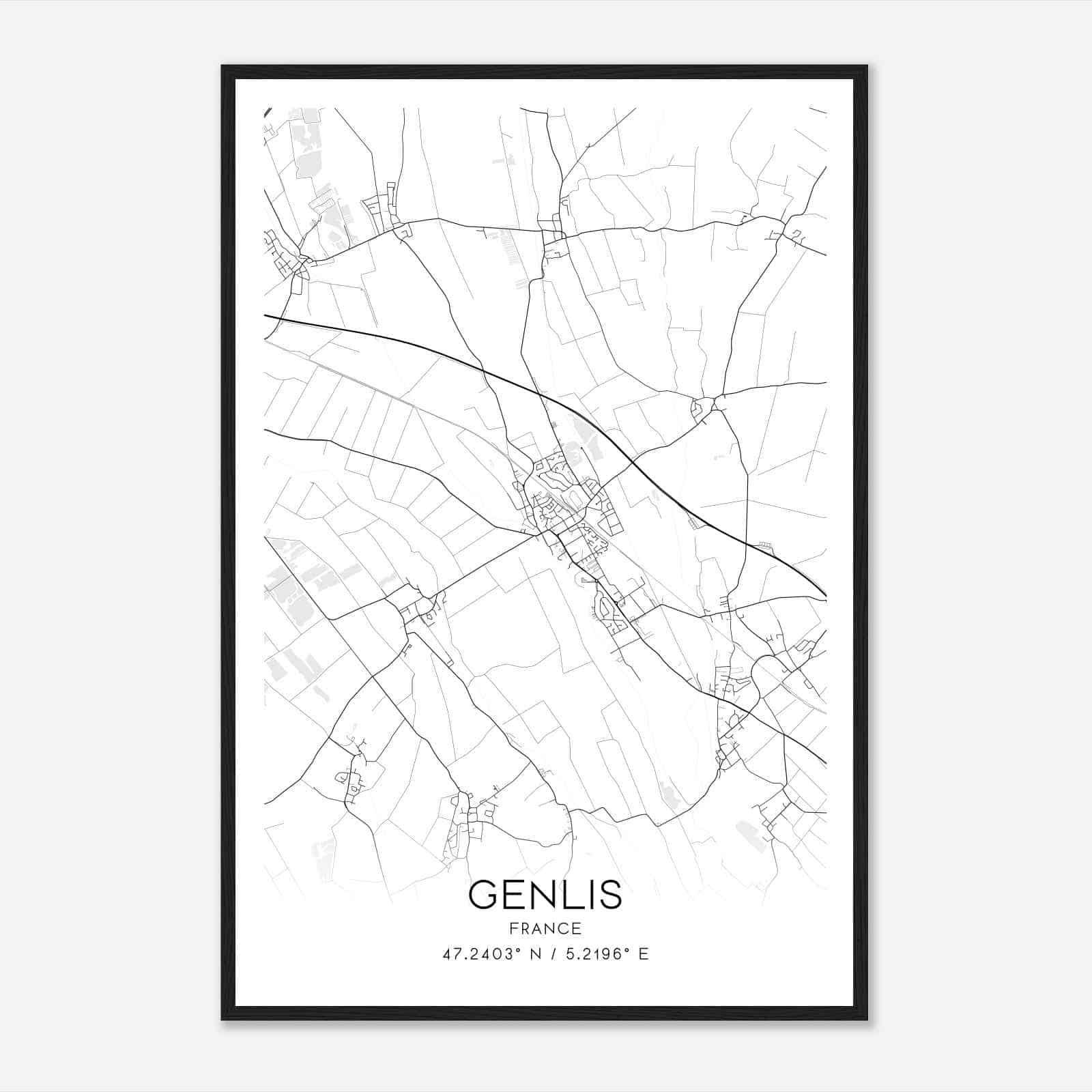Genlis France Map Poster, Modern Home Decor Wall Art Print