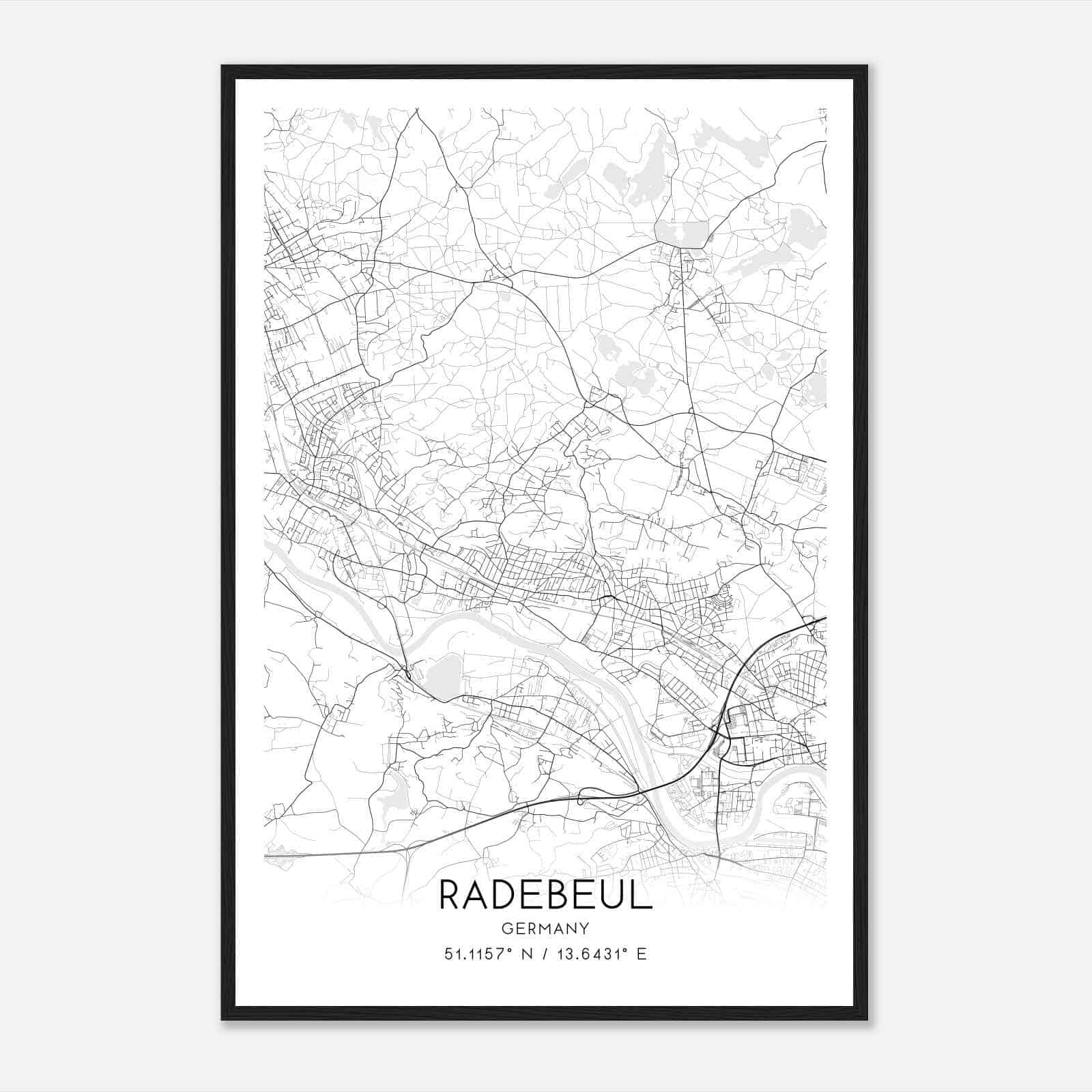 Radebeul Germany Map Poster, Modern Home Decor Wall Art Print