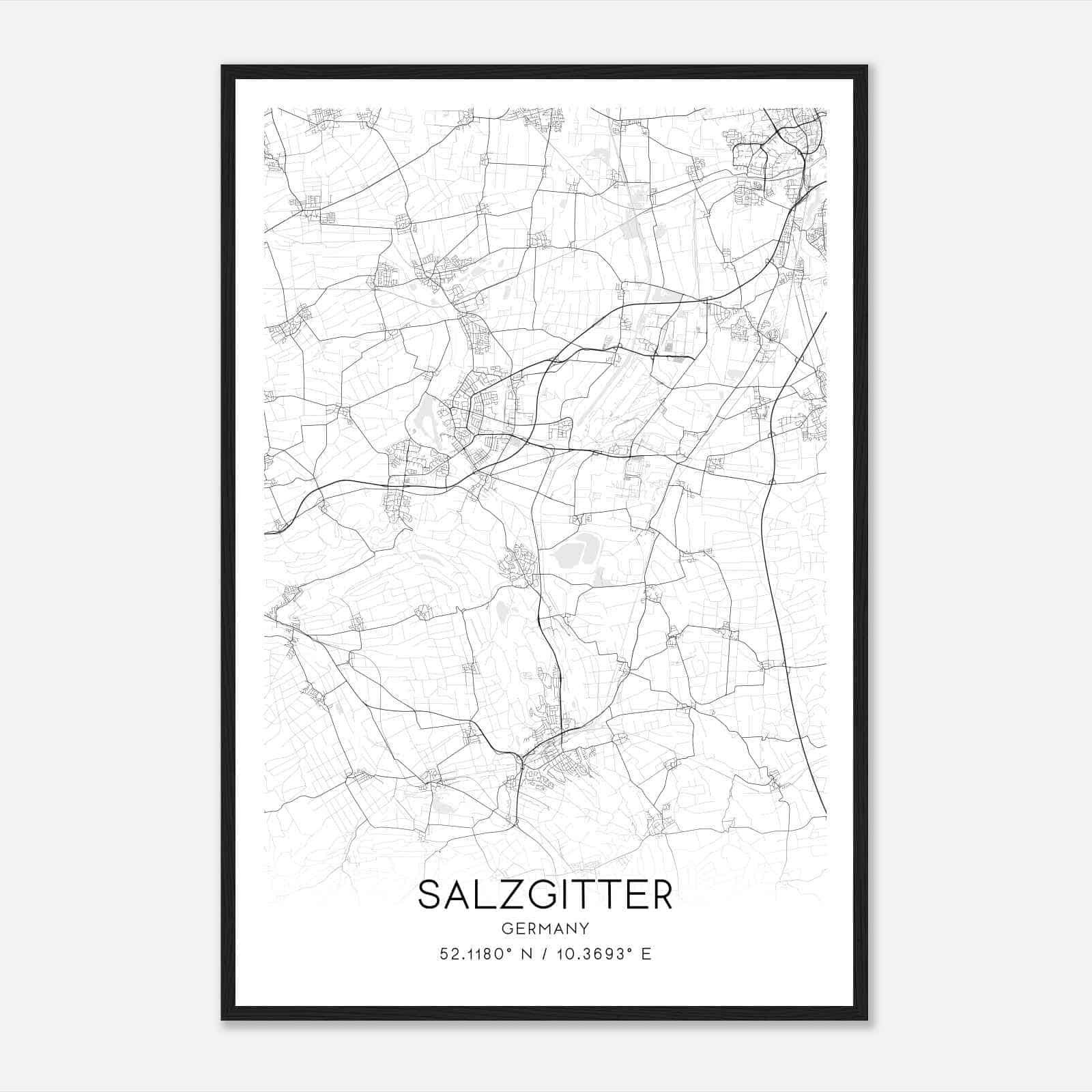 Salzgitter Germany Map Poster, Modern Home Decor Wall Art Print