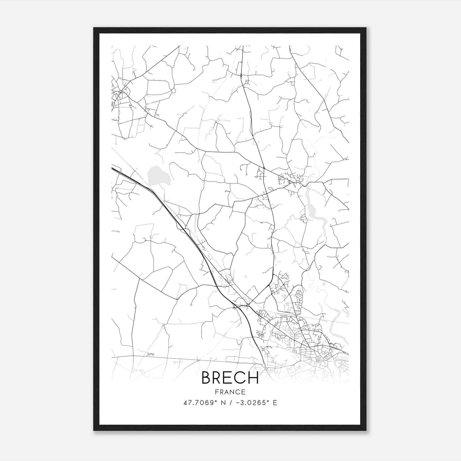 Brech France Map Poster, Modern Home Decor Wall Art Print