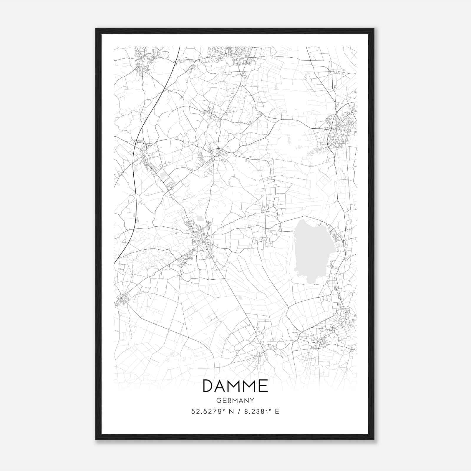 Damme Germany Map Poster, Modern Home Decor Wall Art Print