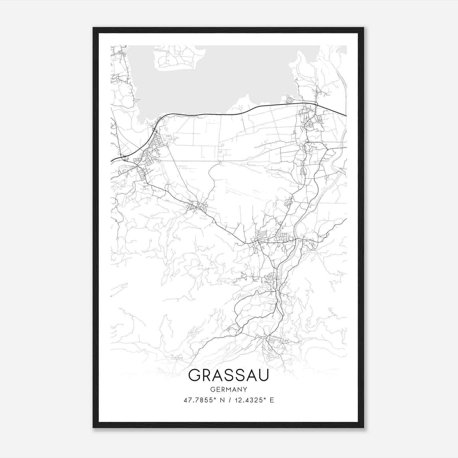 Grassau Germany Map Poster, Modern Home Decor Wall Art Print