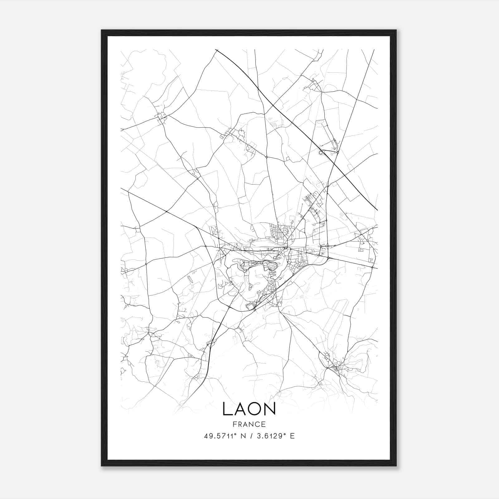 Laon France Map Poster, Modern Home Decor Wall Art Print