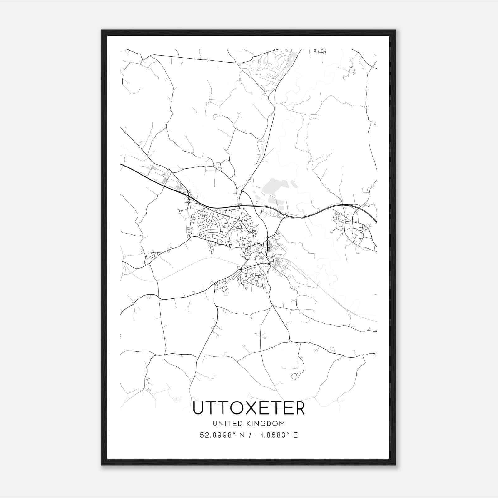 Uttoxeter United Kingdom Map Poster, Modern Home Decor Wall Art Print