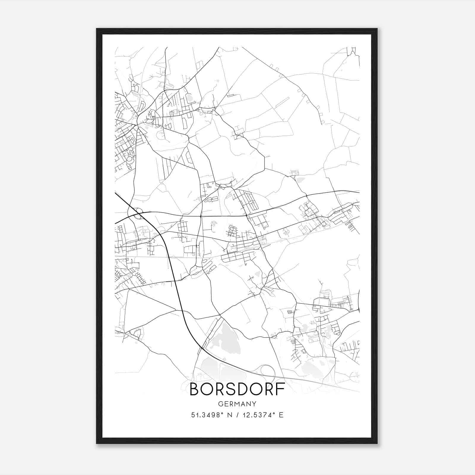 Borsdorf Germany Map Poster, Modern Home Decor Wall Art Print