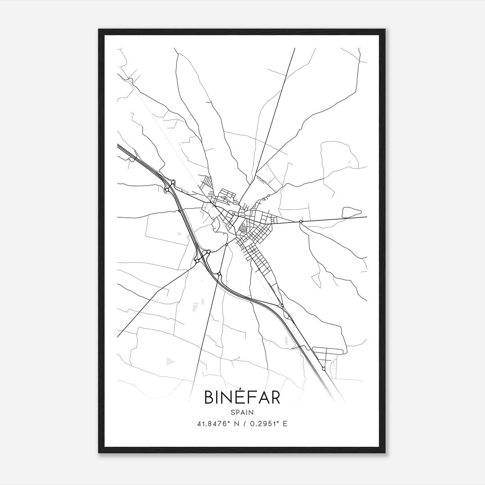Binefar Spain Map Poster, Modern Home Decor Wall Art Print