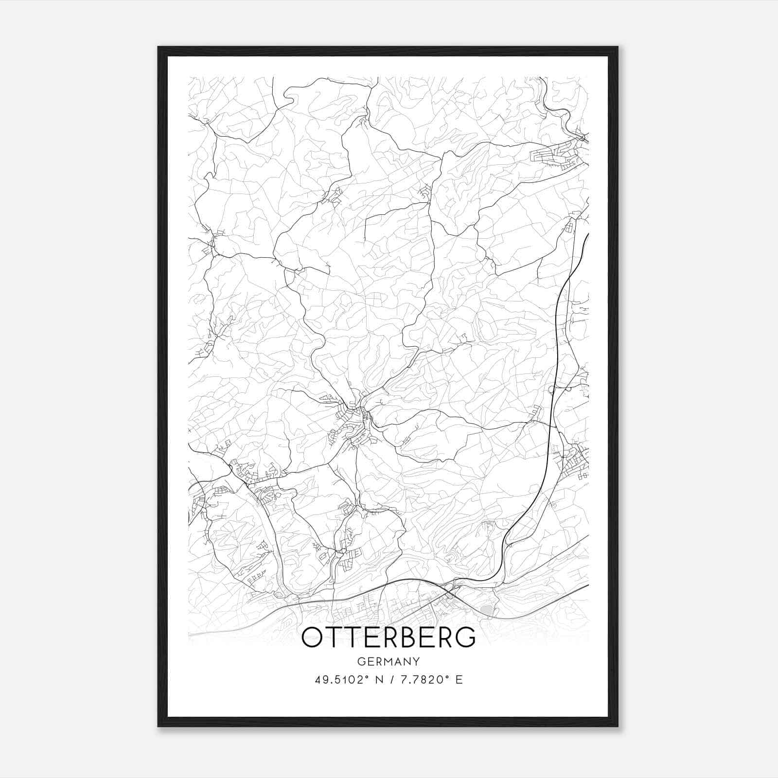 Otterberg Germany Map Poster, Modern Home Decor Wall Art Print