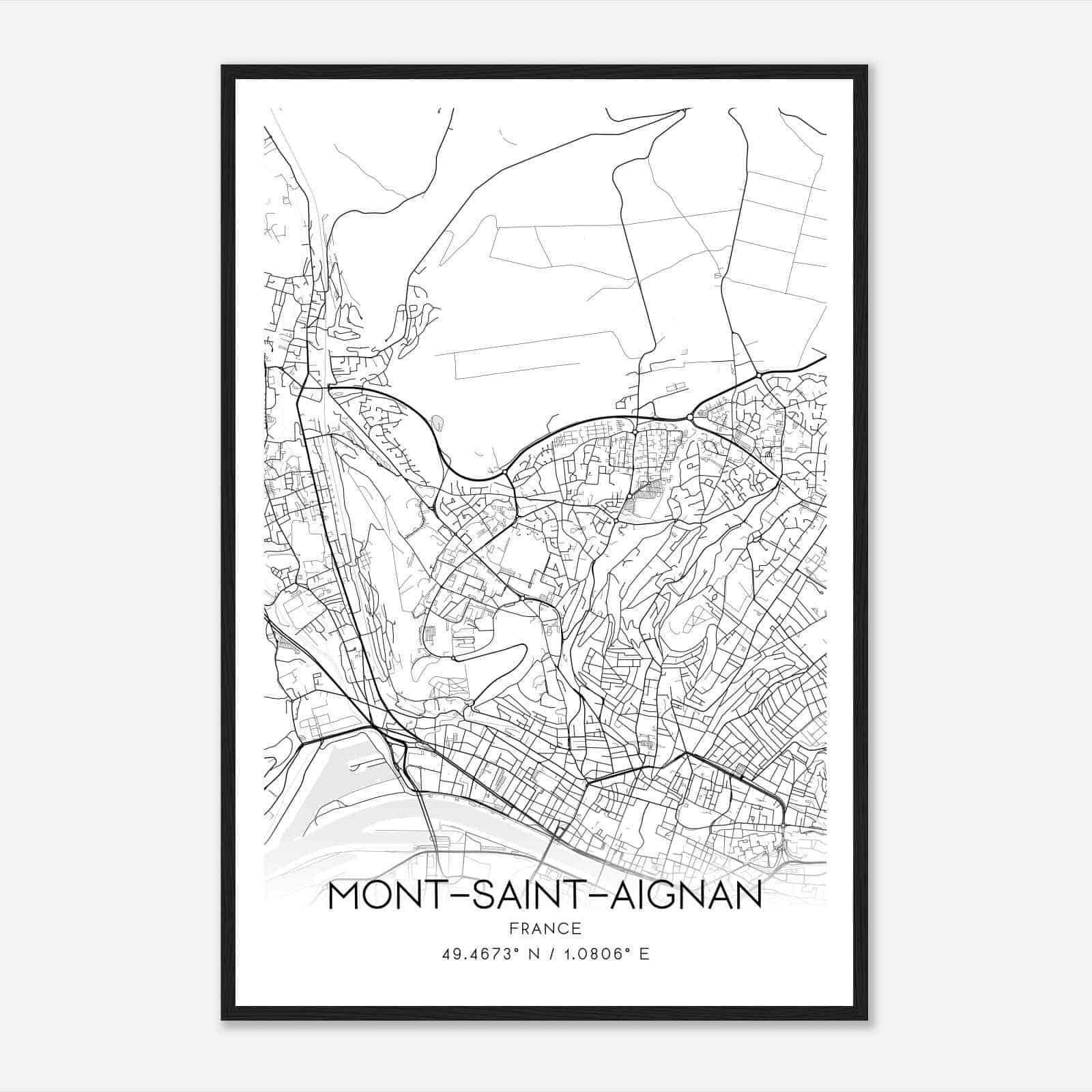 Mont-Saint-Aignan France Map Poster, Modern Home Decor Wall Art Print