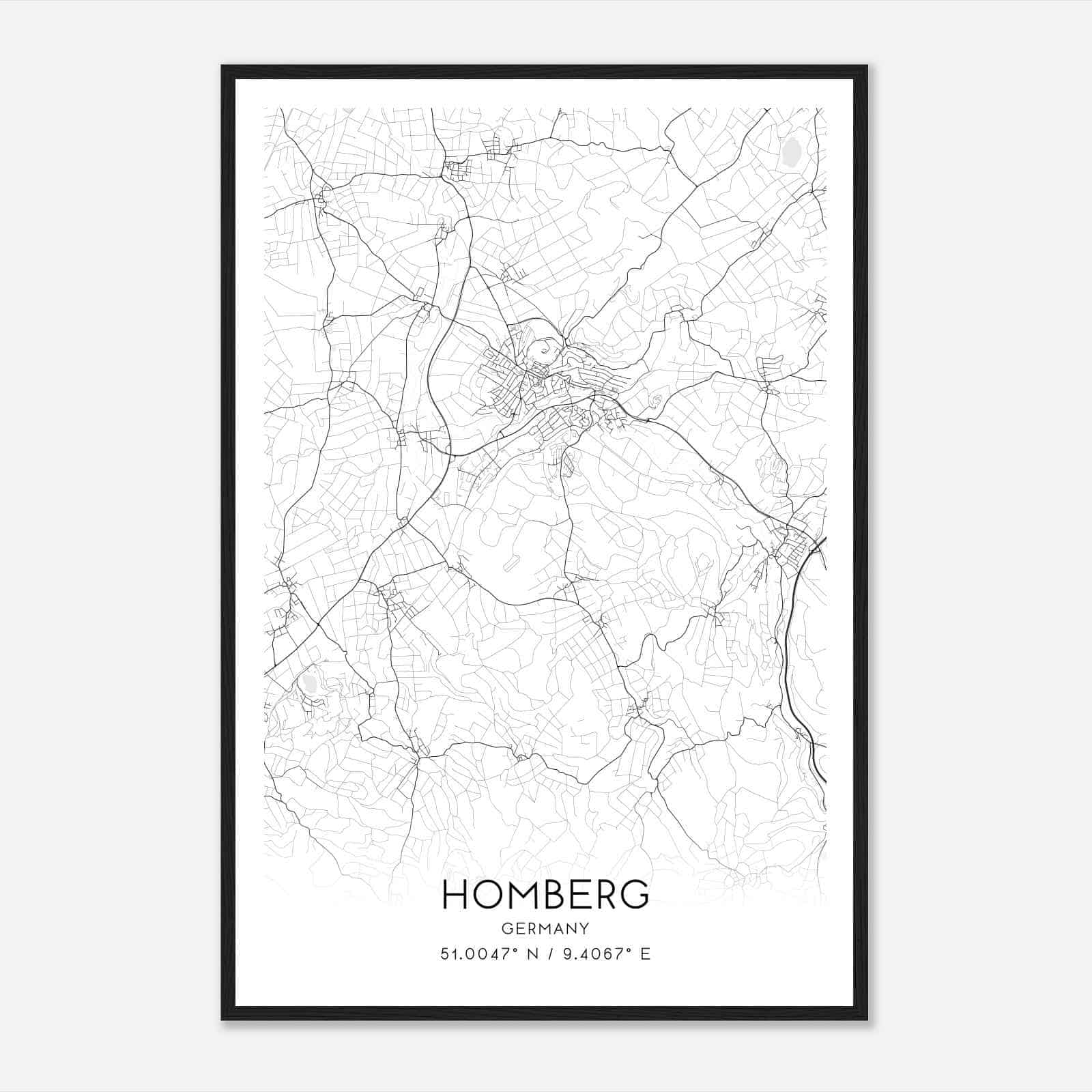 Homberg Germany Map Poster, Modern Home Decor Wall Art Print