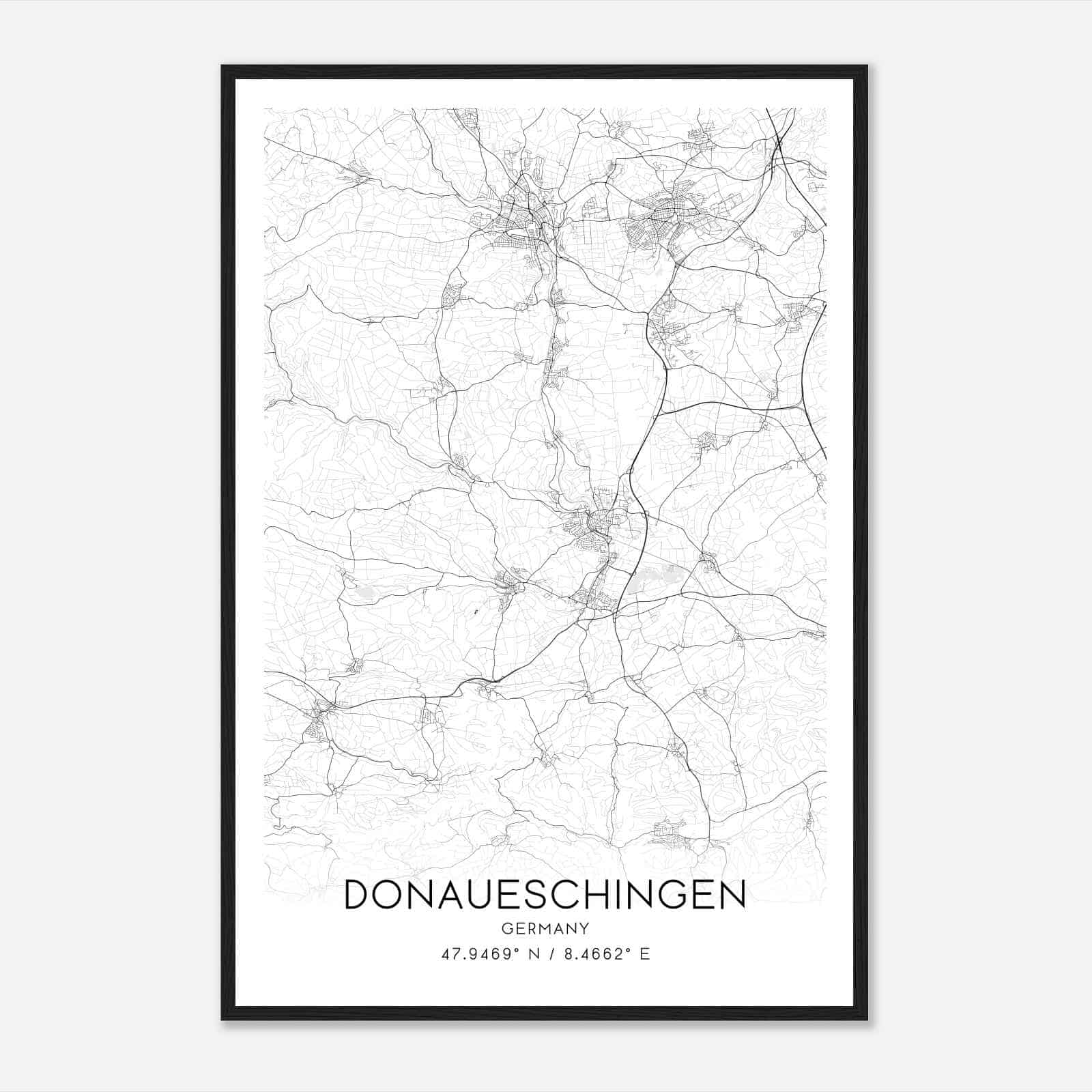 Donaueschingen Germany Map Poster, Modern Home Decor Wall Art Print