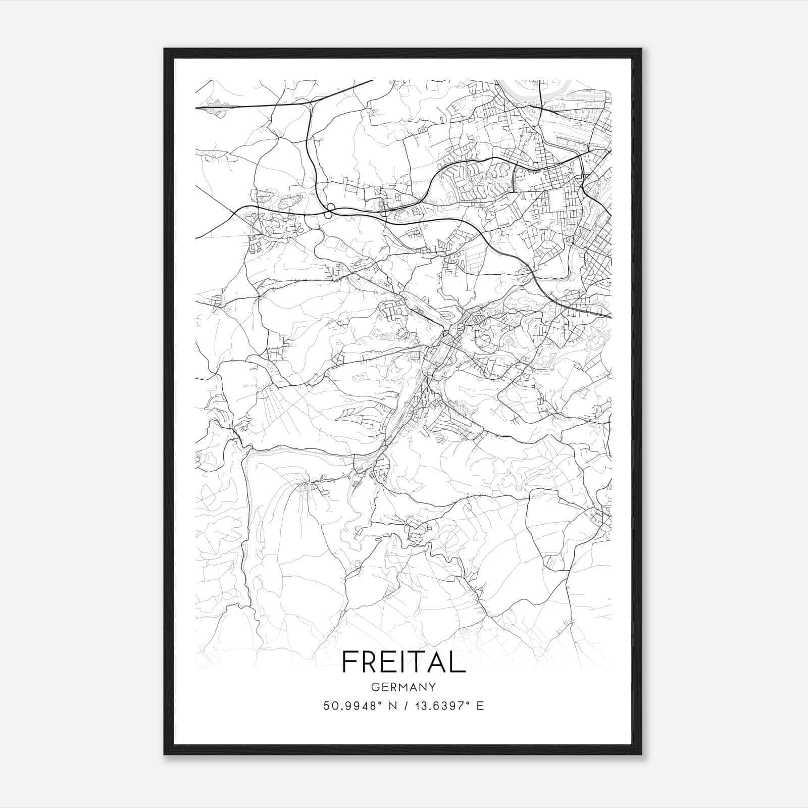 Freital Germany Map Poster, Modern Home Decor Wall Art Print