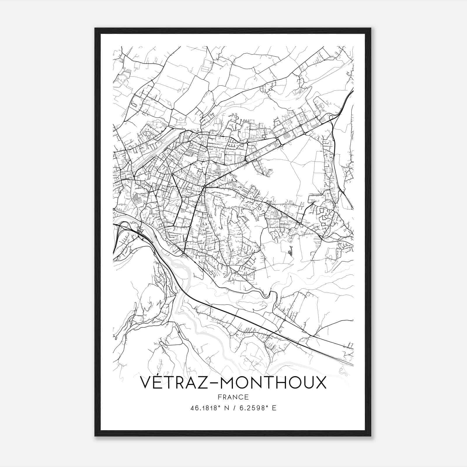 Vetraz-Monthoux France Map Poster, Modern Home Decor Wall Art Print