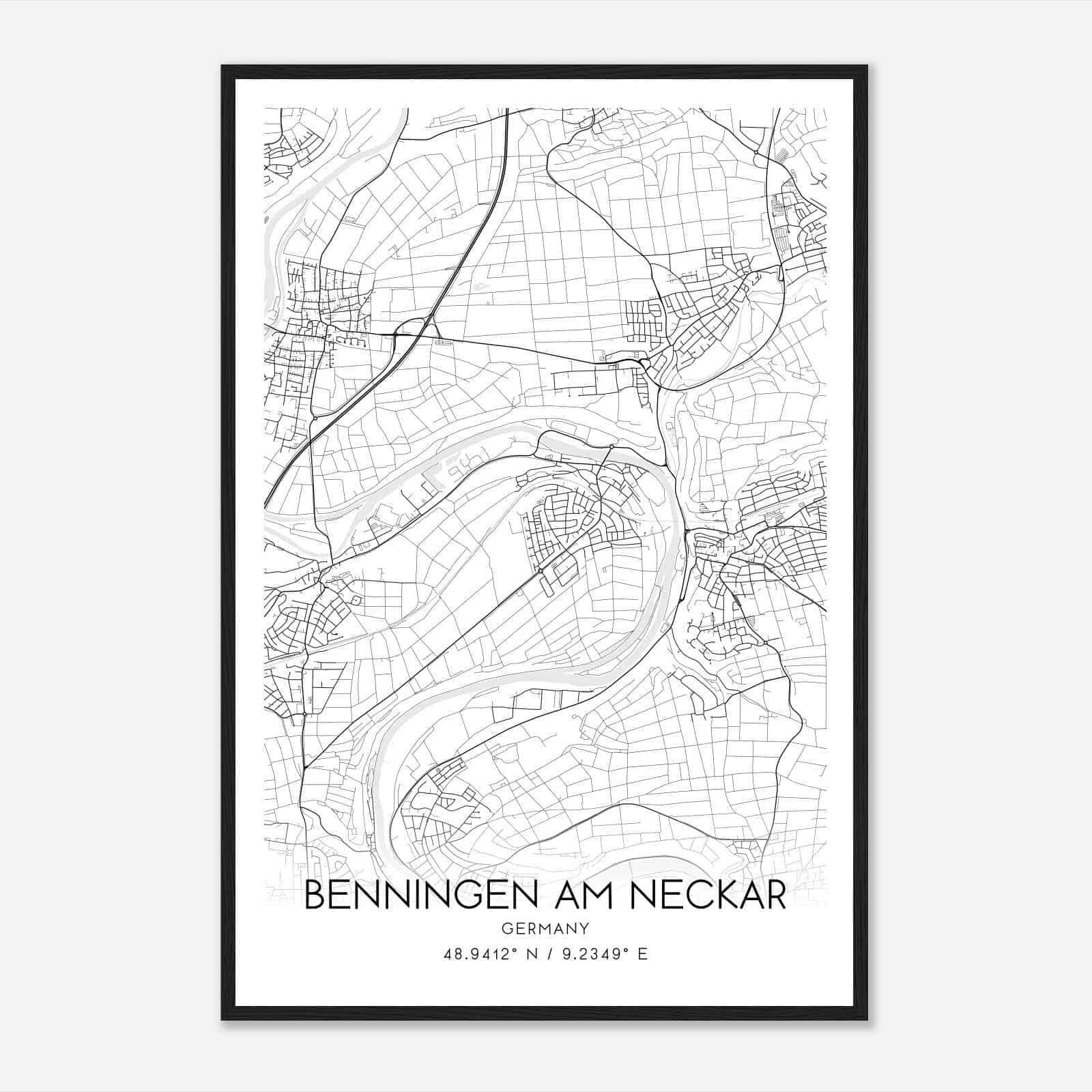 Benningen am Neckar Germany Map Poster, Modern Home Decor Wall Art Print