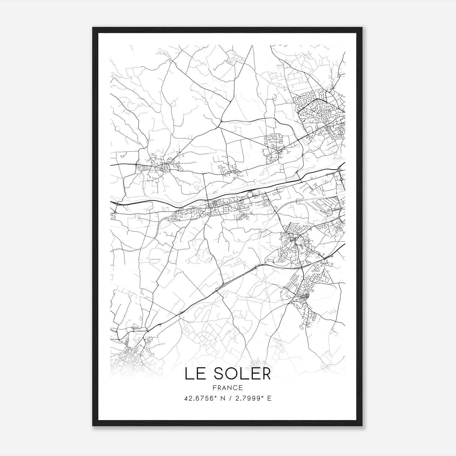 Le Soler France Map Poster, Modern Home Decor Wall Art Print