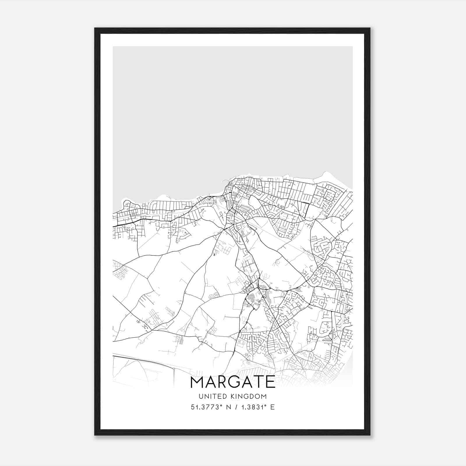 Margate United Kingdom Map Poster, Modern Home Decor Wall Art Print