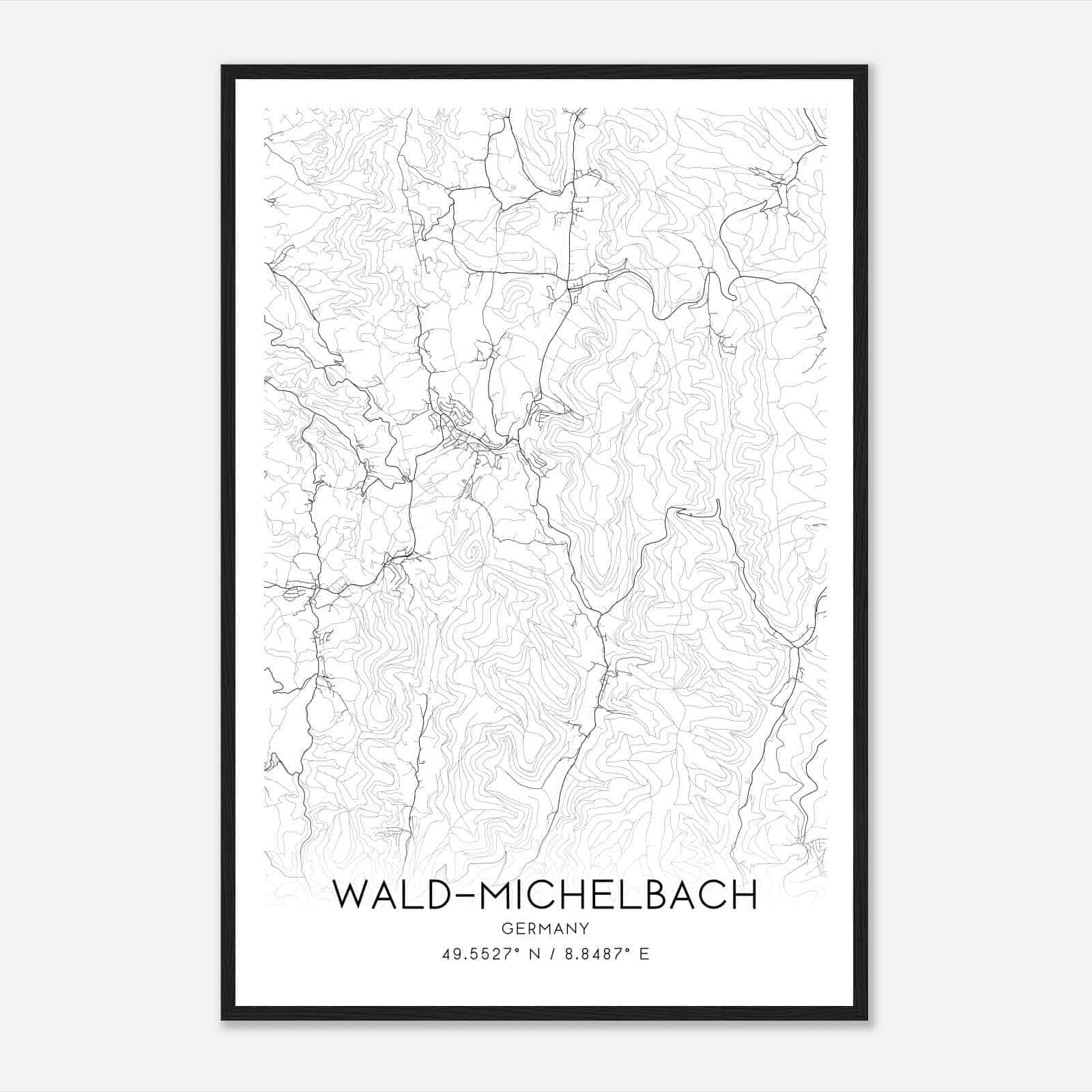 Wald-Michelbach Germany Map Poster, Modern Home Decor Wall Art Print
