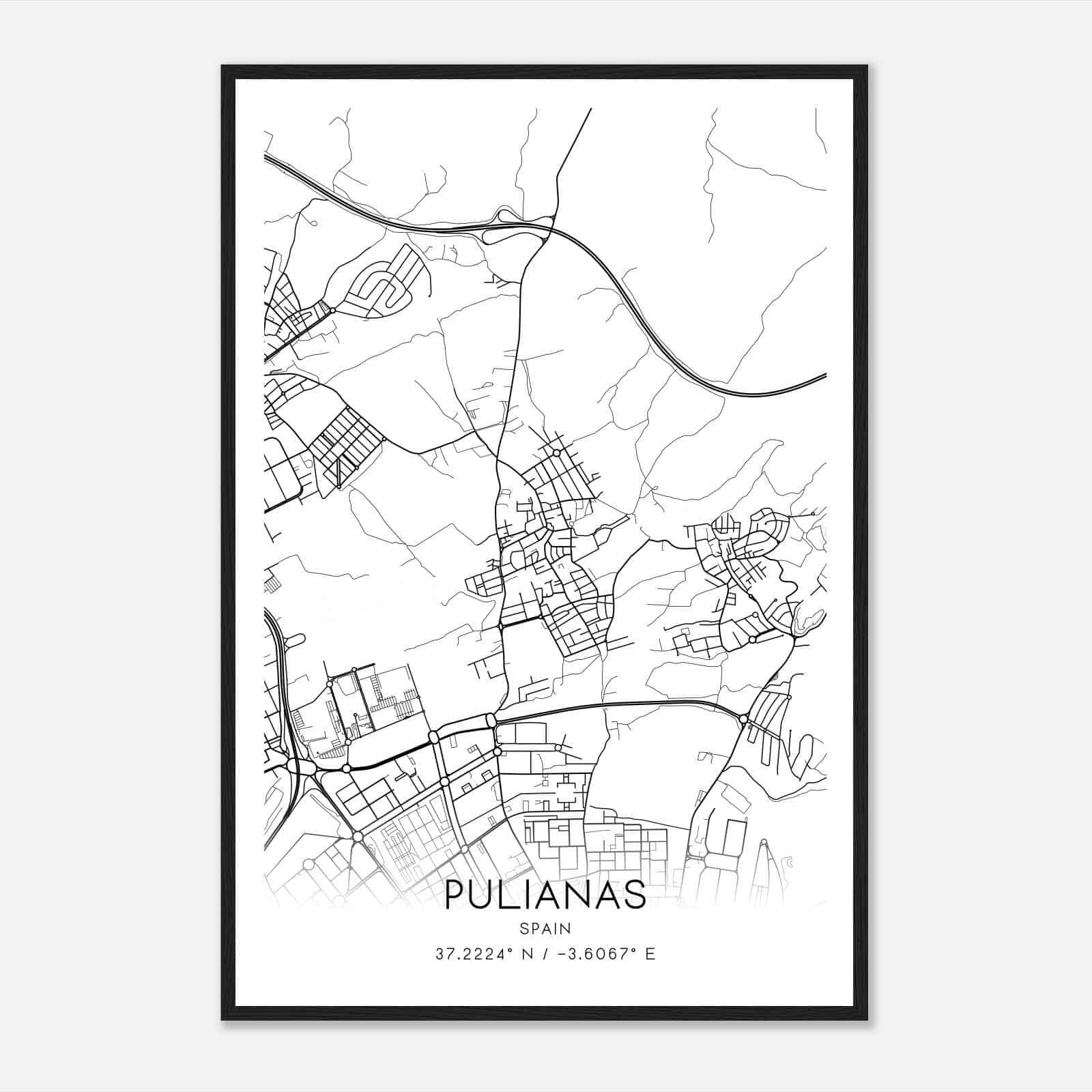 Pulianas Spain Map Poster, Modern Home Decor Wall Art Print