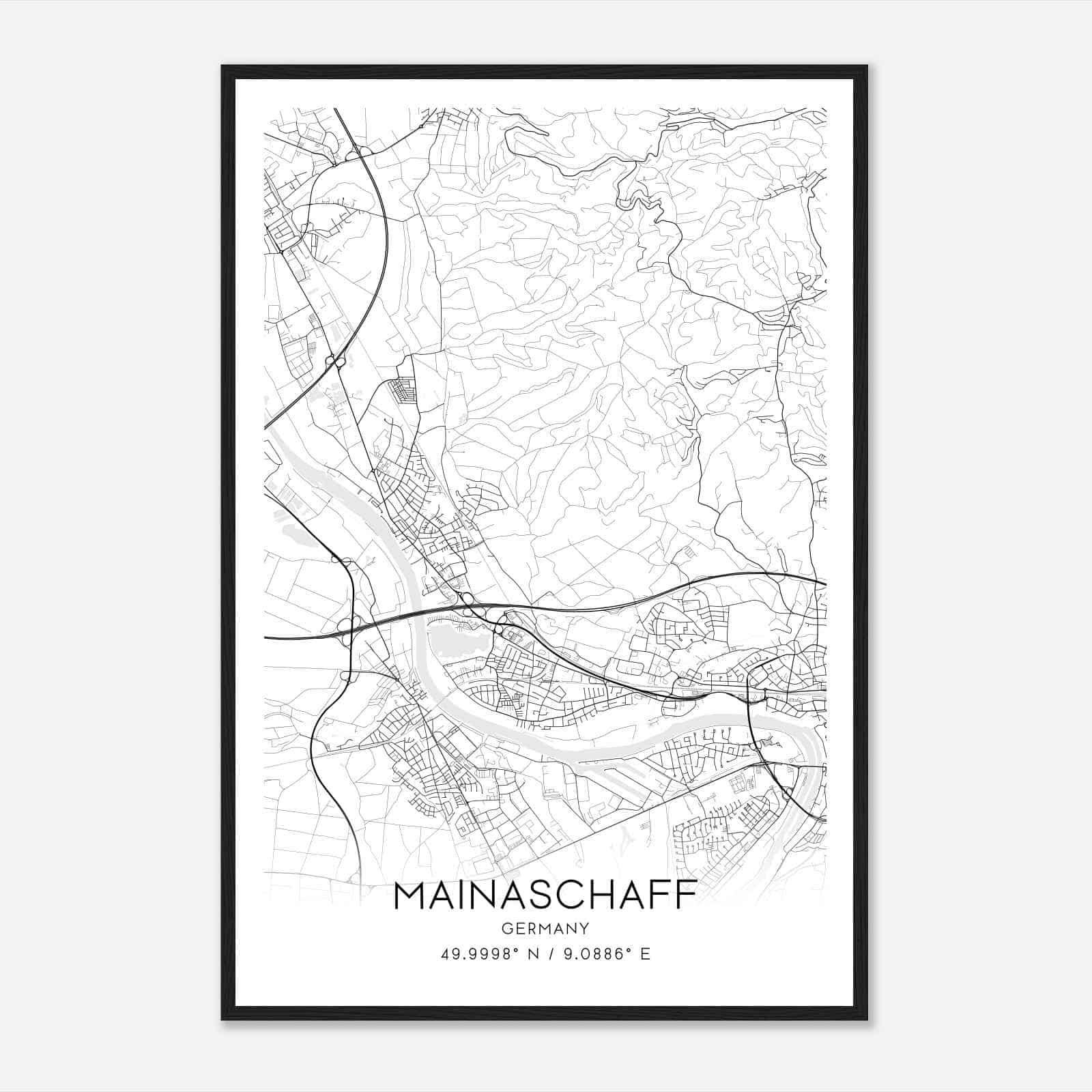 Mainaschaff Germany Map Poster, Modern Home Decor Wall Art Print