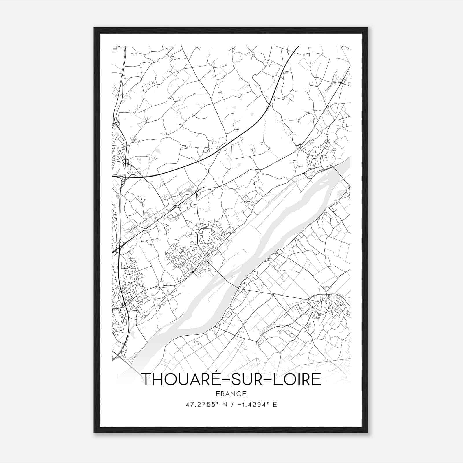 Thouare-sur-Loire France Map Poster, Modern Home Decor Wall Art Print