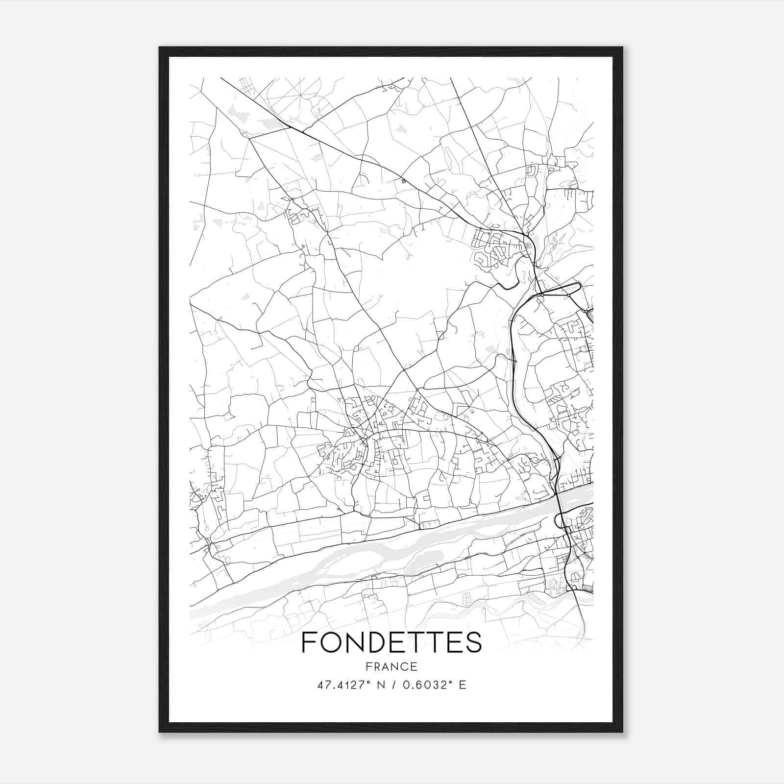 Fondettes France Map Poster, Modern Home Decor Wall Art Print