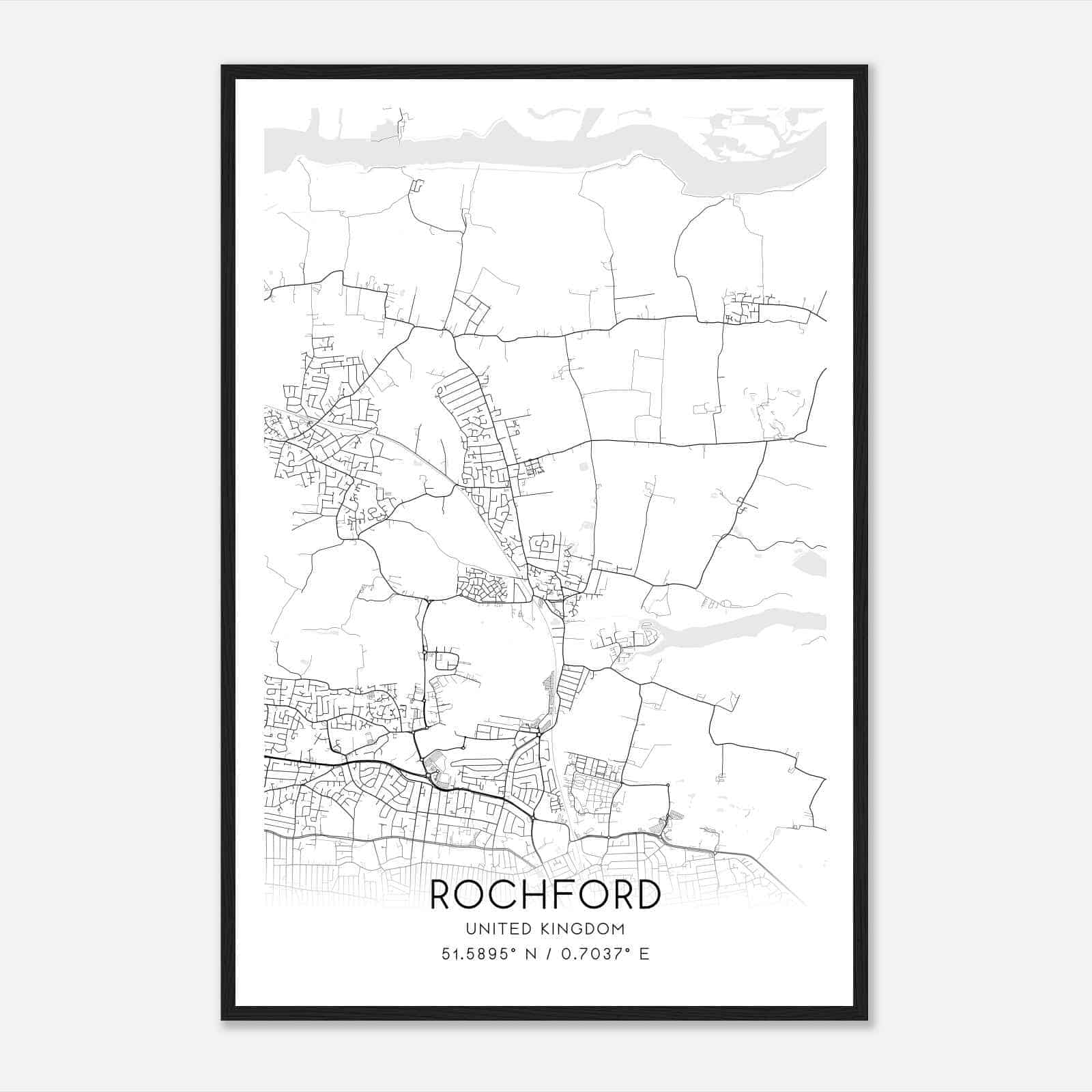 Rochford United Kingdom Map Poster, Modern Home Decor Wall Art Print