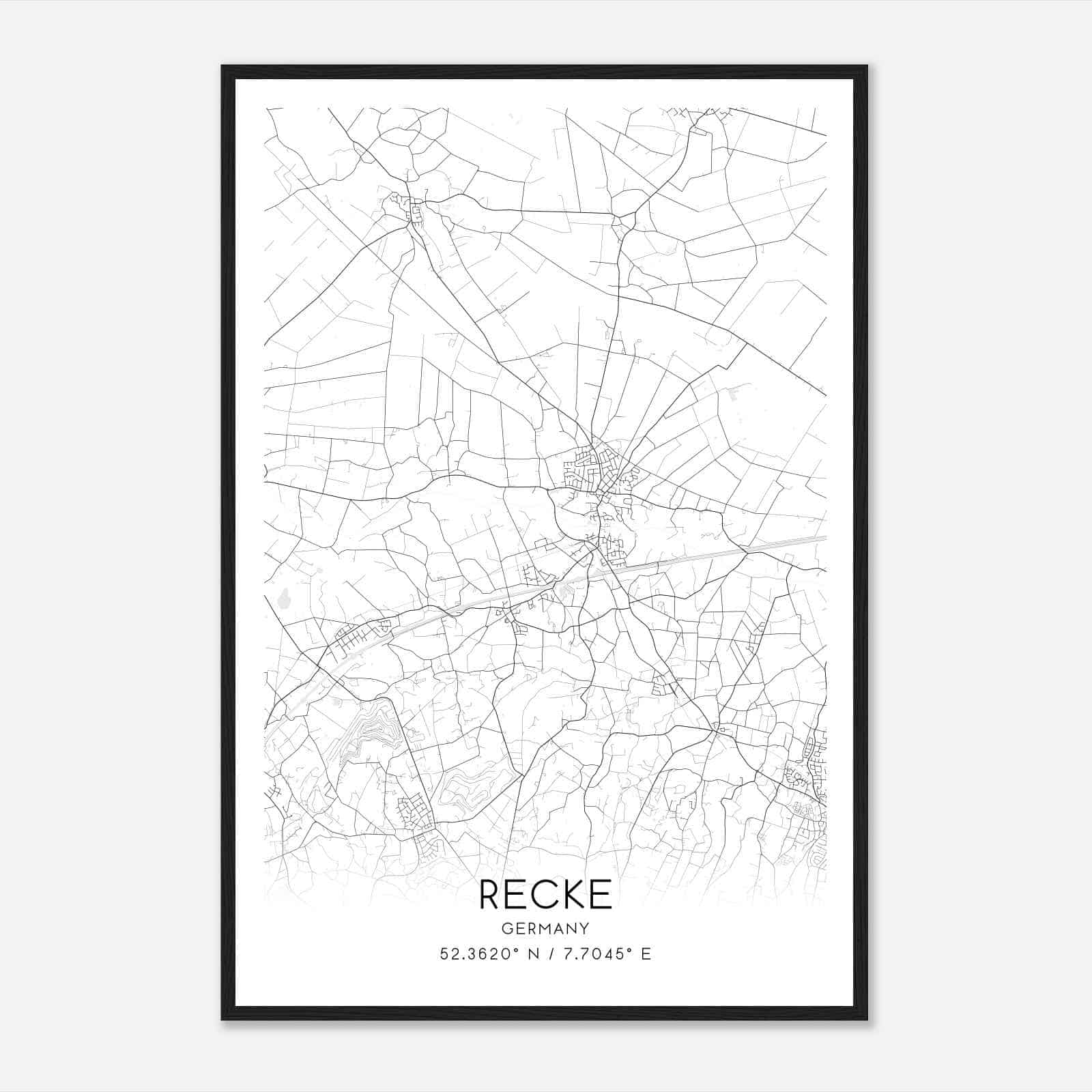 Recke Germany Map Poster, Modern Home Decor Wall Art Print