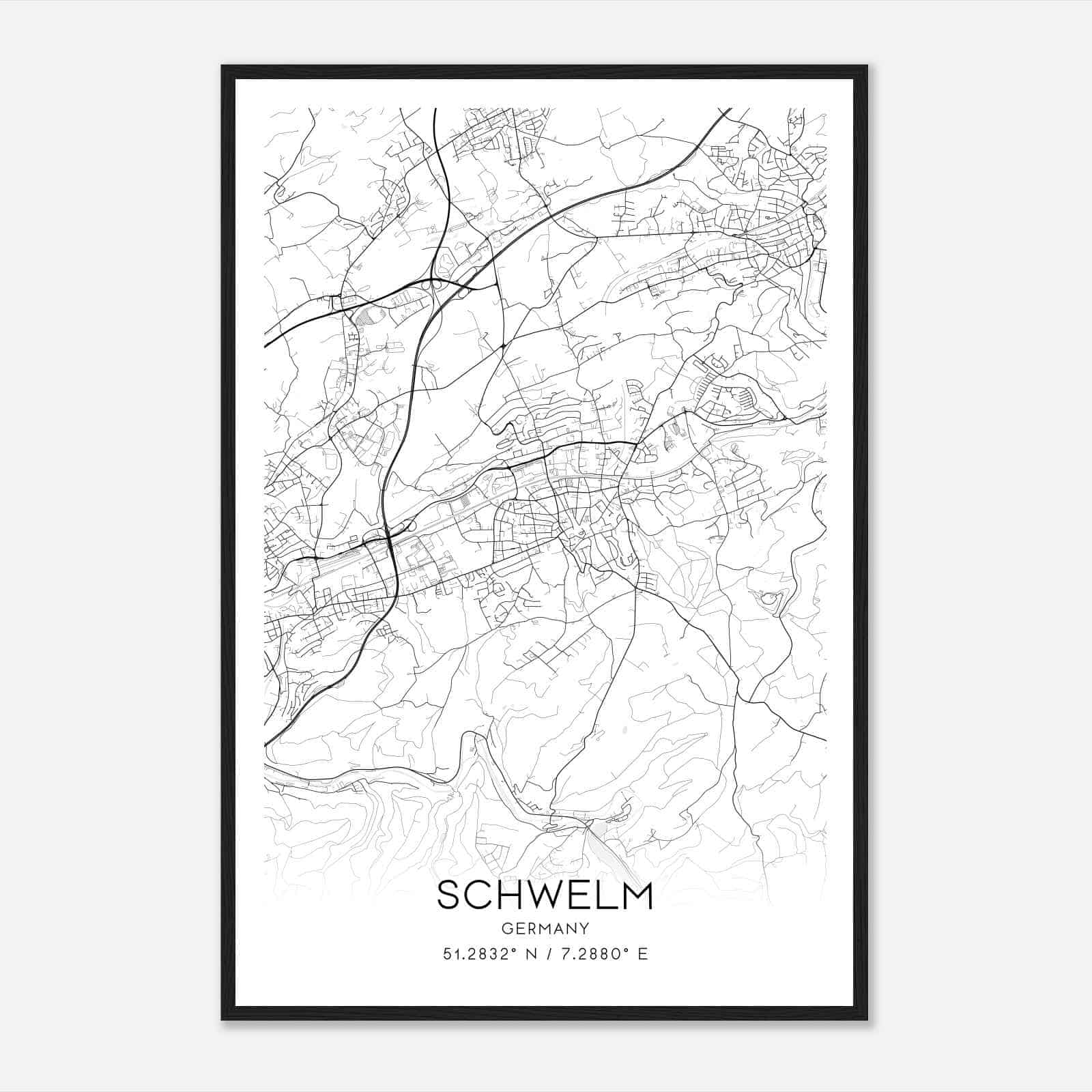 Schwelm Germany Map Poster, Modern Home Decor Wall Art Print