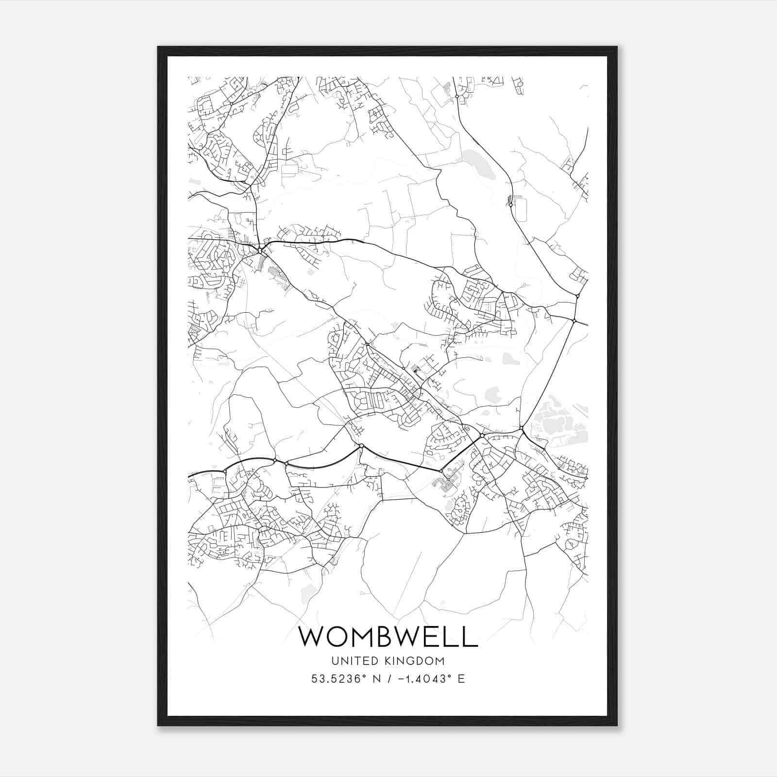 Wombwell United Kingdom Map Poster, Modern Home Decor Wall Art Print